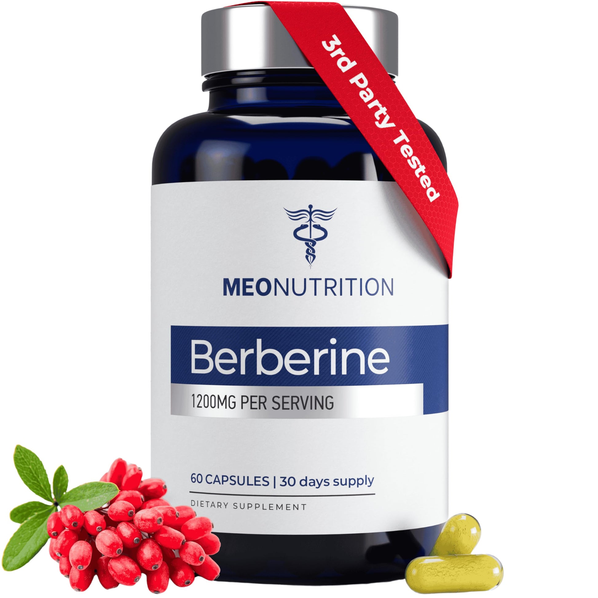 Meo Nutrition Berberine Supplement 1200mg HCI - 60 Capsules, 3rd Party Lab Tested, Non-GMO, GMP Certified - Supports Metabolic Health & Overall Wellness - Medaid International