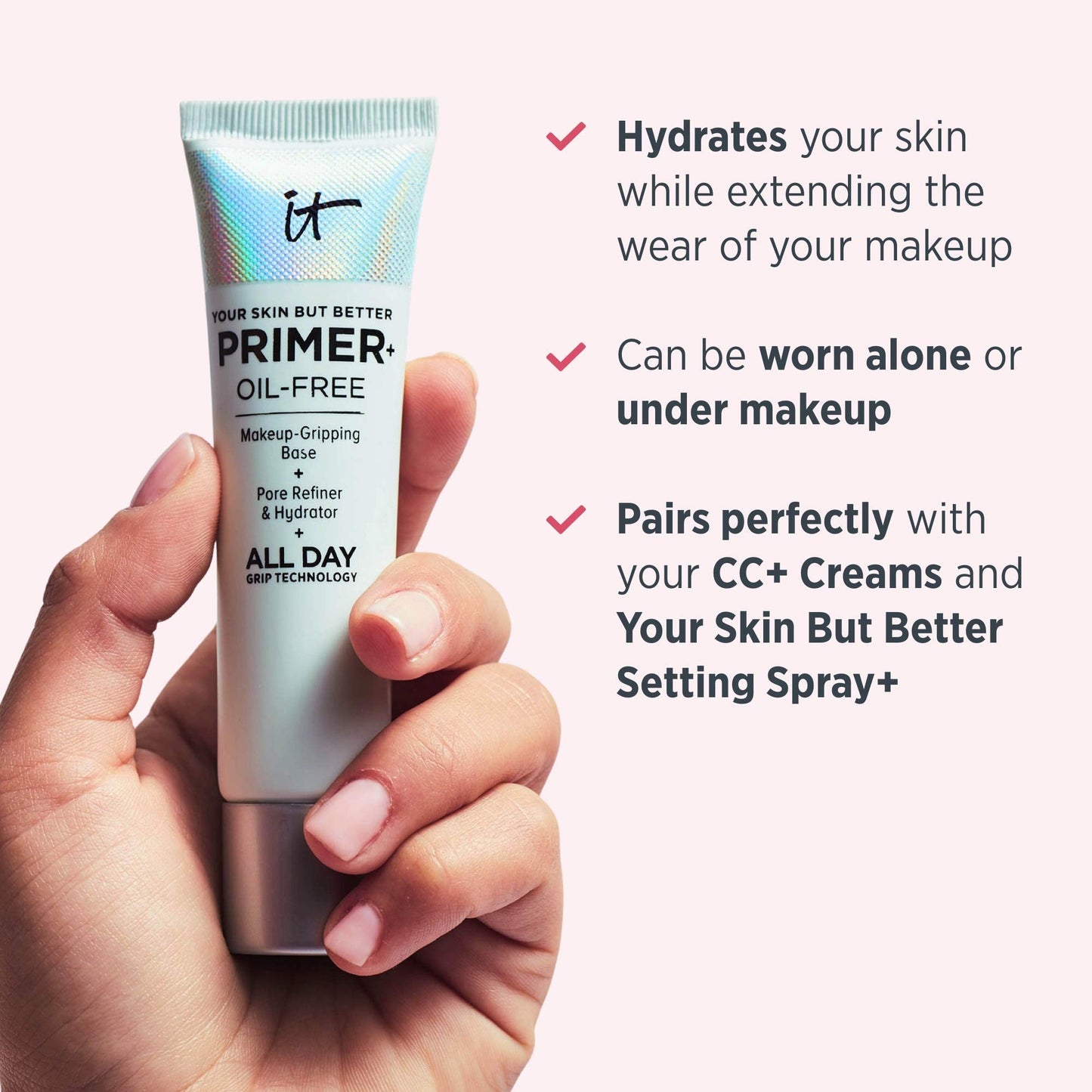 IT Cosmetics Your Skin But Better Makeup Primer+ - Extends Makeup Wear, Hydrates Skin, Refines the Look of Pores - With Glycerin, Bark Extract & Ginger Root Extract - Oil-Free Formula - 1 fl oz - Medaid International
