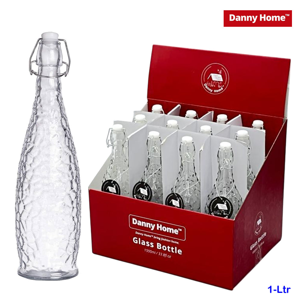 Danny Home Essentials Glass Airtight Water Bottle, 1 Ltr, 12 Pieces