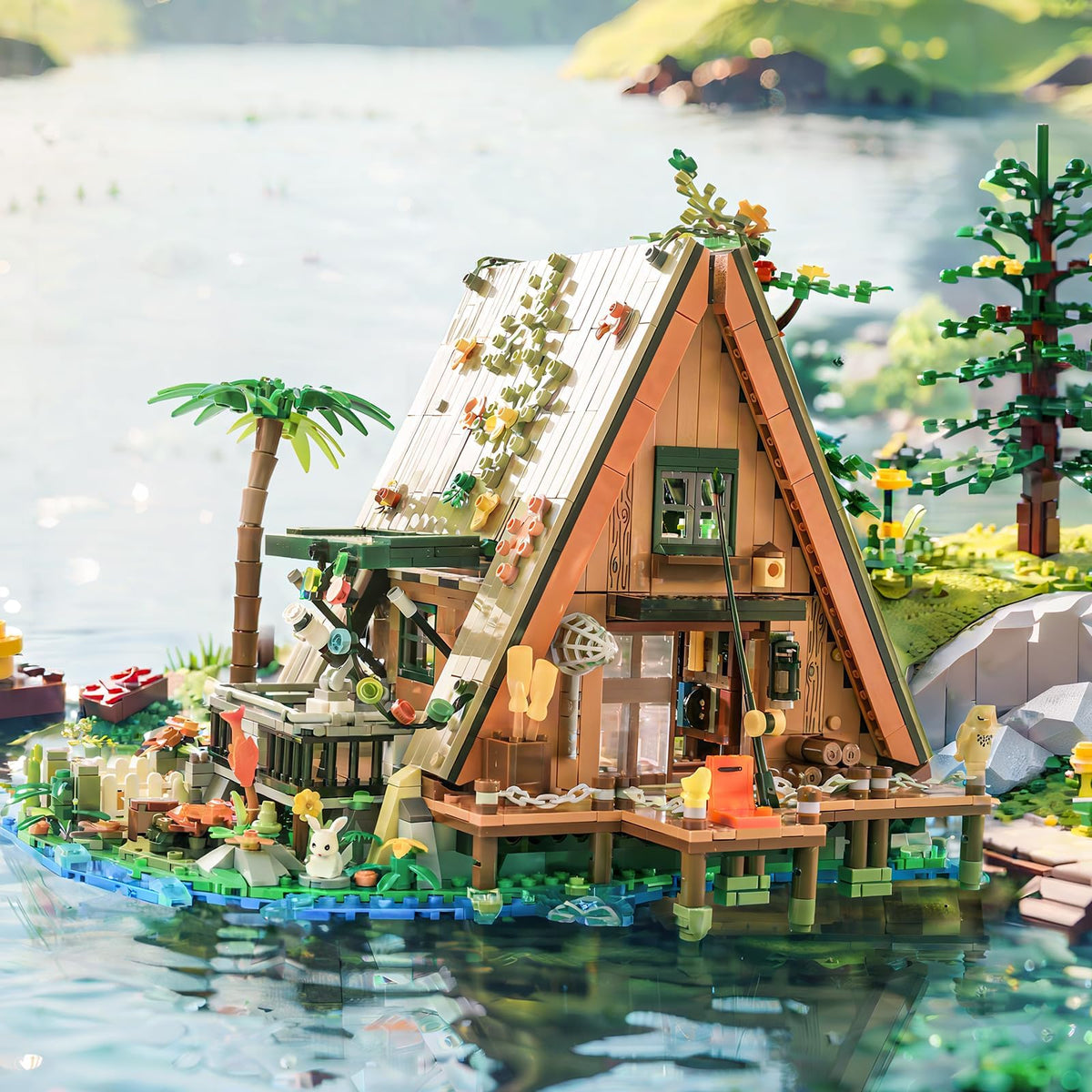 KASTWAVE Wood Cabin Mini Building Block, 1486 Pcs Creative Forest Cabin Building Bricks Set with Light Effect, STEM Architecture Toys Kit, Gift for Kids Boys and Girls Ages 8