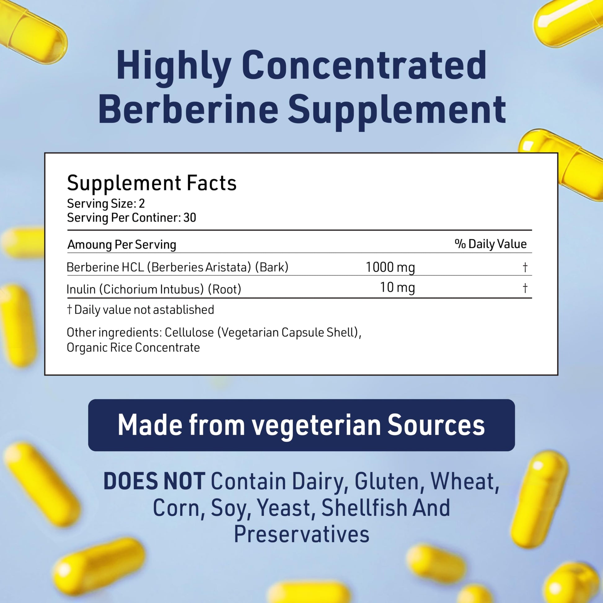 AgeImmune Berberine 1000mg Supplement Complex with Inulin Prebiotic - Each Capsule Contains Berberine 500mg - Doctor Formulated Supplements for High Absorption. - Medaid International