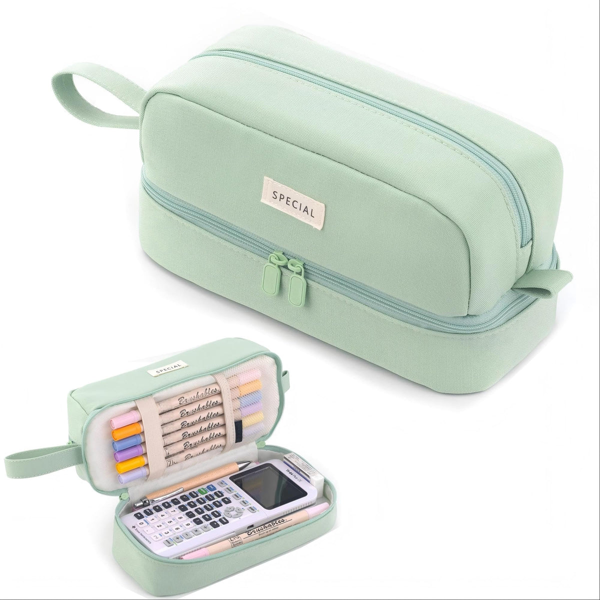 KASTWAVE Large Capacity Pencil Case, Big Capacity Pencil Pouch, Pen Marker Holder Double Zipper Storage Bag, Big Pencil Organizer for College School Office Teen Girl Boy Women Men Adult (Blue)