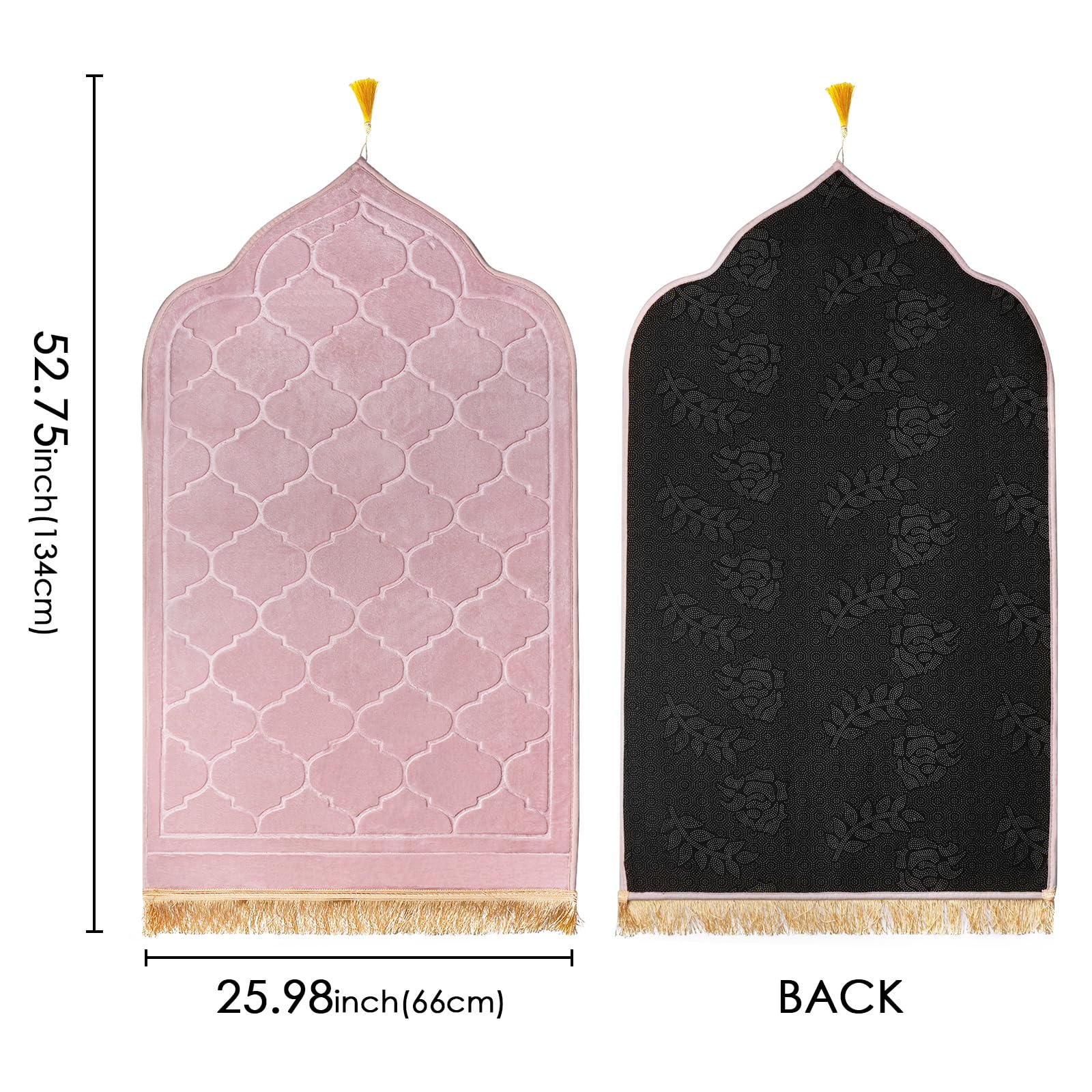 Biiange Pink Flannel Muslim Prayer Mat, Soft Foldable Salah Rug for Travel, Portable Janamaz for Men & Women - Medaid International
