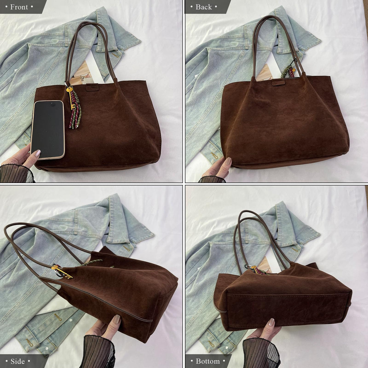 KASTWAVE Brown Faux Suede Tote Bag for Women – Trendy Slouchy Shoulder Handbag with Magnetic Clasp & Zipper Liner Pouch | Large Capacity Daily Purse for Fall, Work, Shopping & Travel