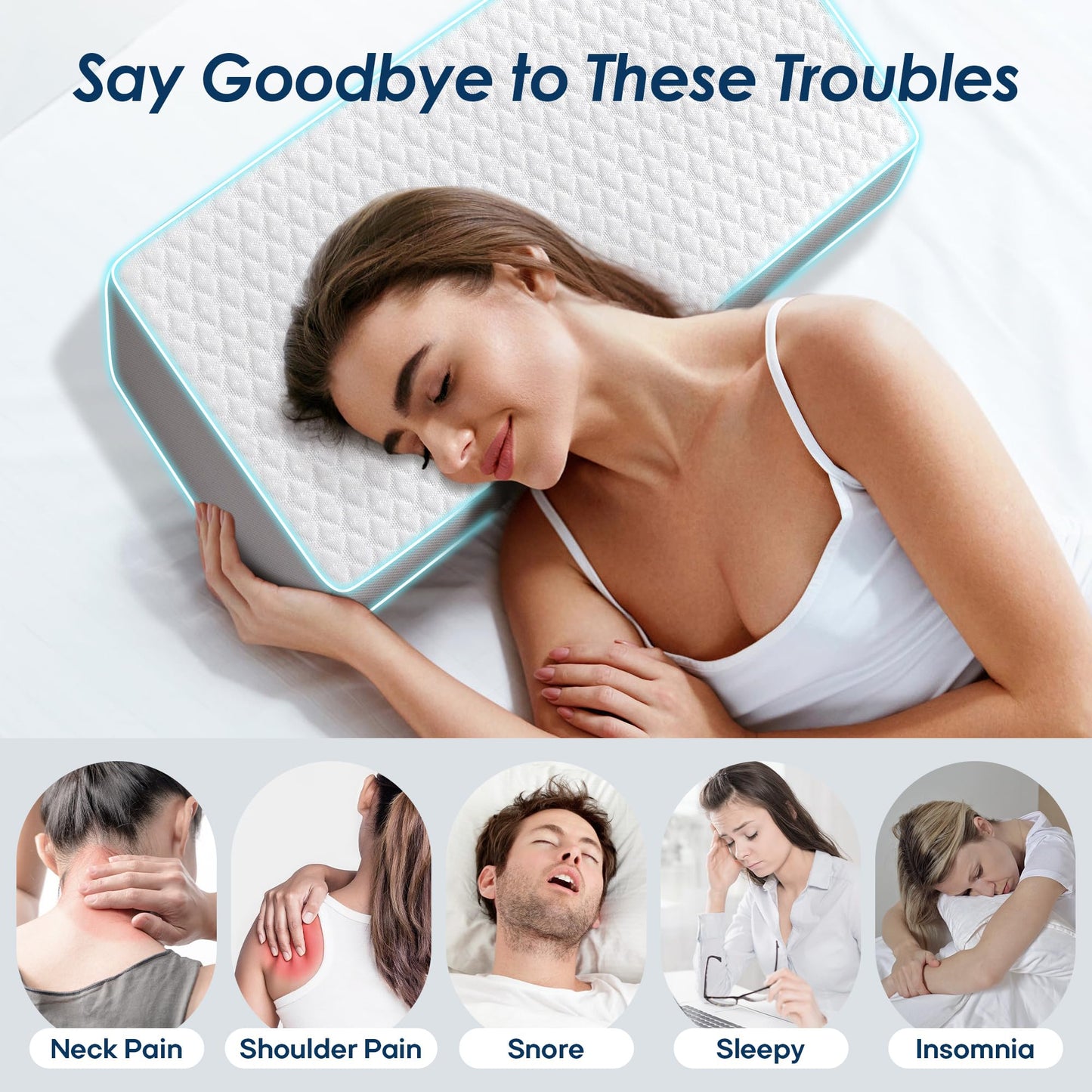 Kehangte Cooling Cube Pillow for Side Sleepers, Square Memory Foam Side Sleeper Pillow Firm Soft Double-Sided Supportive, Support Head Cervical Pillow for Neck Shoulder Pain, 24"x12"x5" - Medaid International
