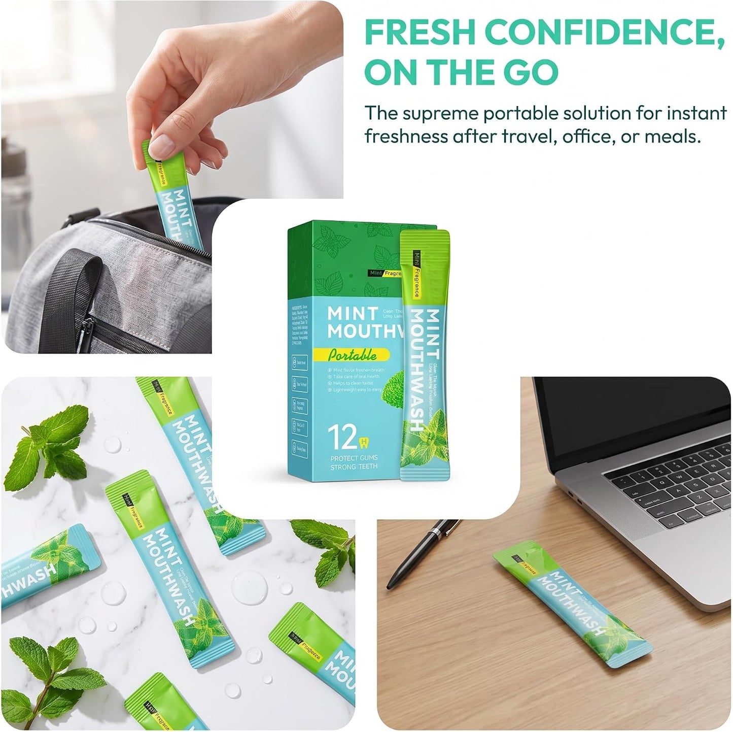 20PCS Travel Size Mouthwash Packets, Individual Disposable Mouthwash, Portable Oral Rinse for Travel, Office, Business Trips & Daily Fresh Breath(10ML, Mint)