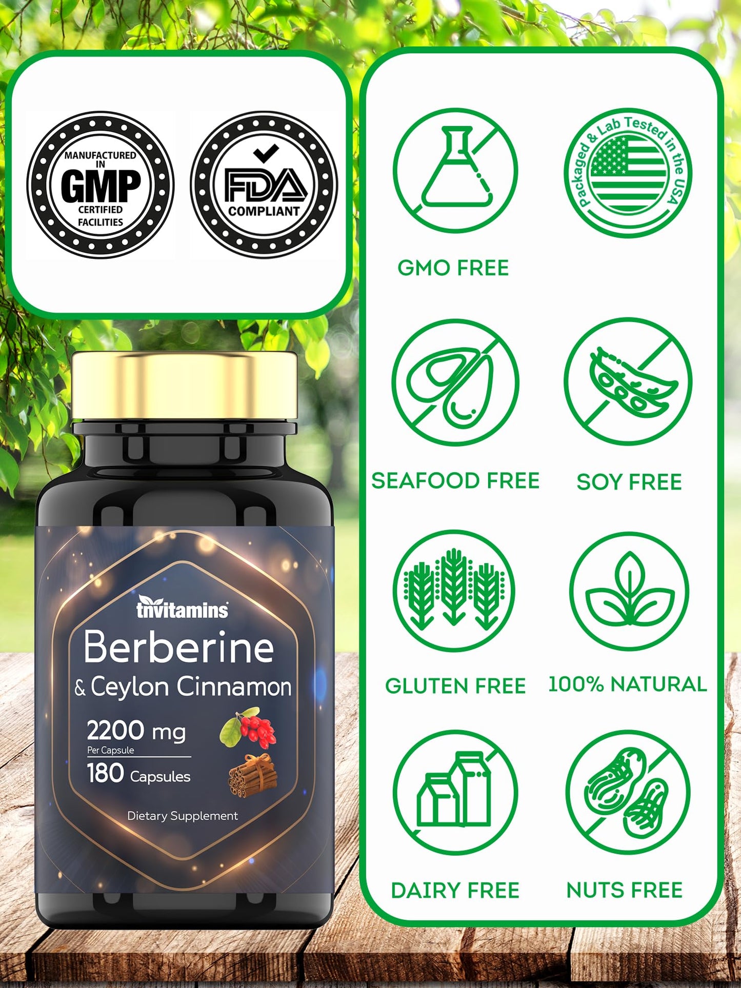 Berberine with Ceylon Cinnamon: 2200 mg Per Capsule - 180 Capsules | Natural Berberine Supplement for Cardiovasular & Circulatory System Health* | 6 Month Supply | Made in The USA! - Medaid International