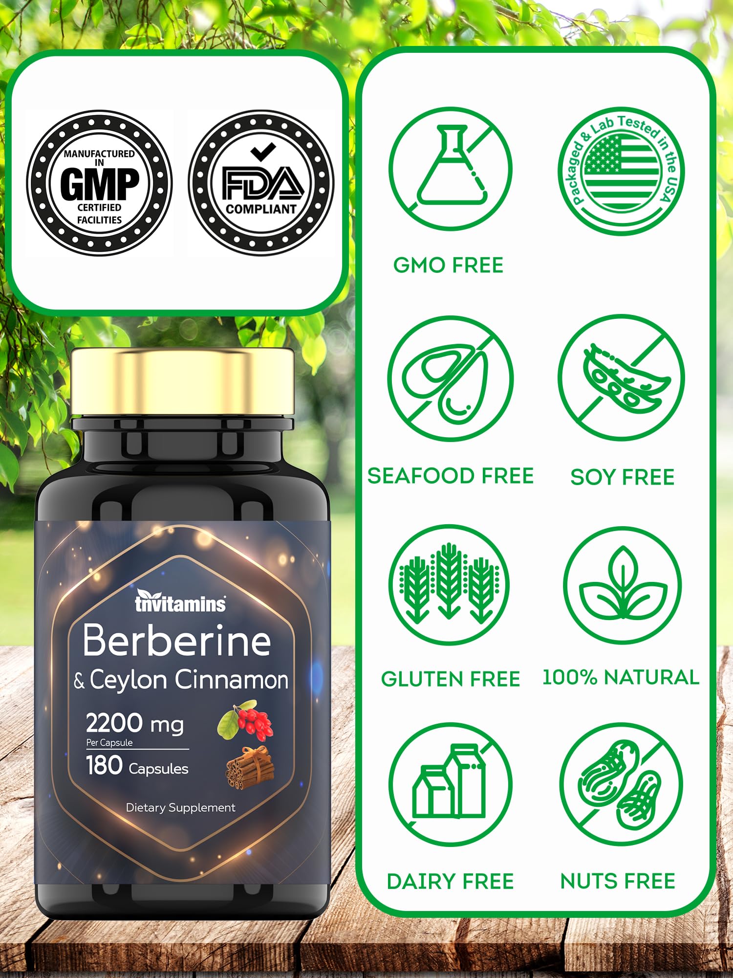 Berberine with Ceylon Cinnamon: 2200 mg Per Capsule - 180 Capsules | Natural Berberine Supplement for Cardiovasular & Circulatory System Health* | 6 Month Supply | Made in The USA! - Medaid International