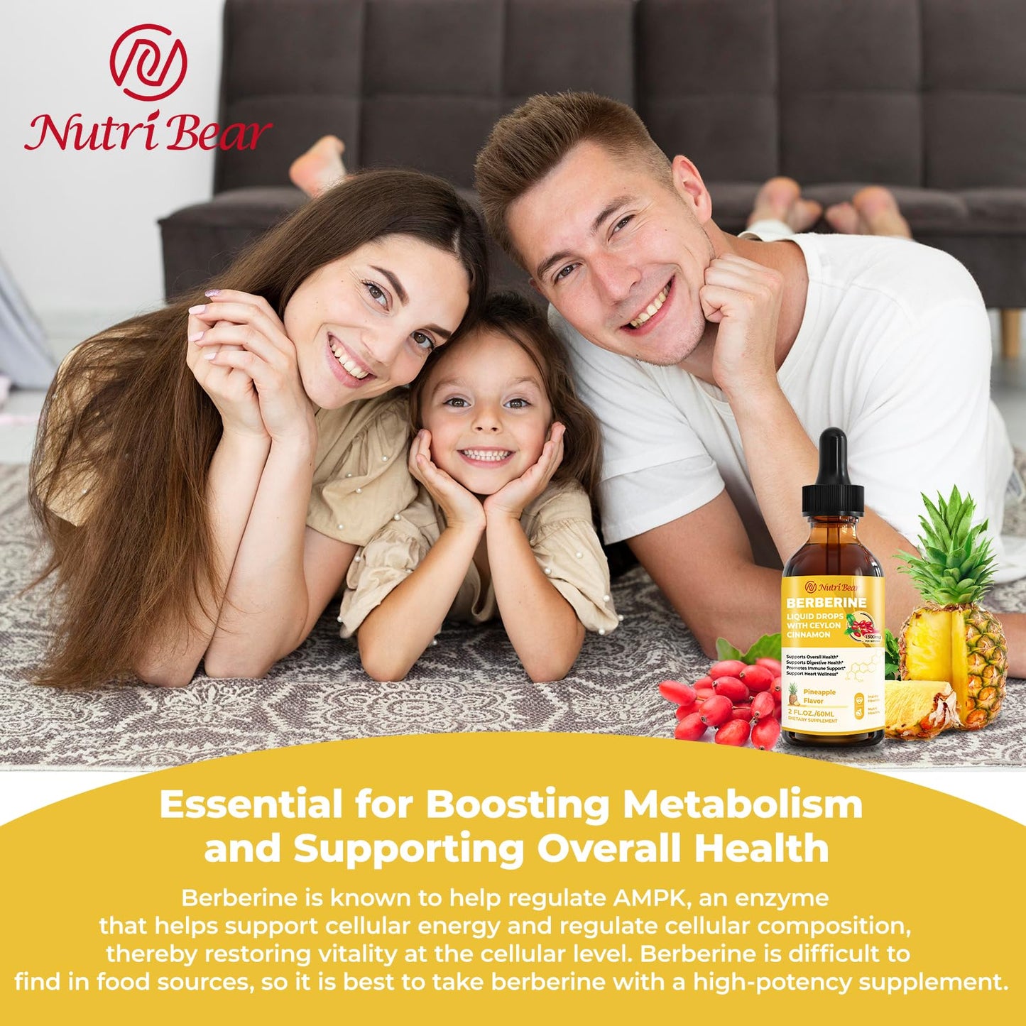 Berberine Supplement with Ceylon Cinnamon, Berberine HCL Liquid Drops with Turmeric, Bitter Melon, Quercetin, 10X Strength AMPK for Digestion System, Immune Health Support -Vegetarian, 2 fl oz - Medaid International