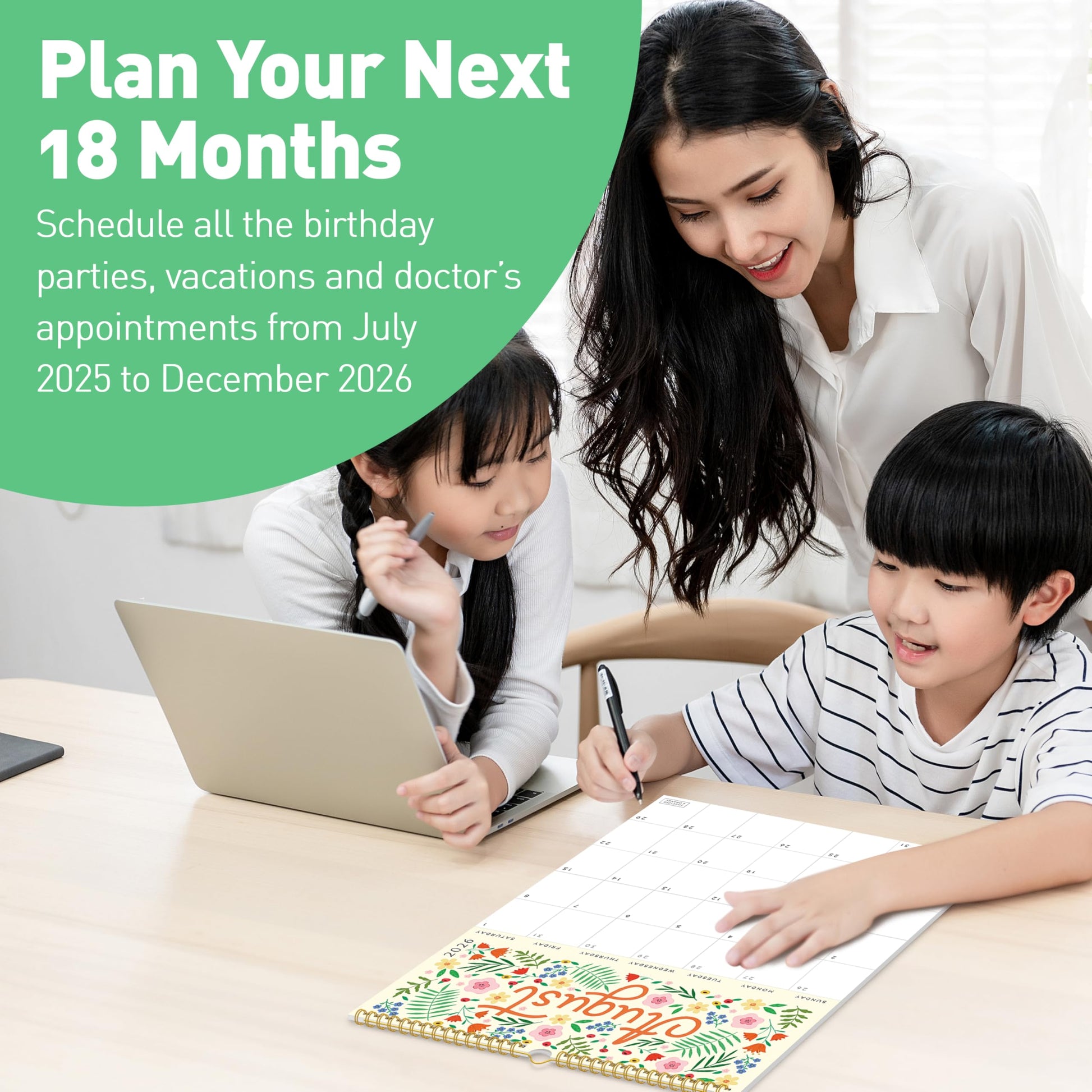 S&O Five Color Floral Wall Calendar from July 2025-Dec 2026 - Tear-Off Monthly Calendar - 18 Month Academic Wall Planner - Hanging Organizer to Track Anniversaries & Appointments - 13.5"x10.5”in - Medaid International