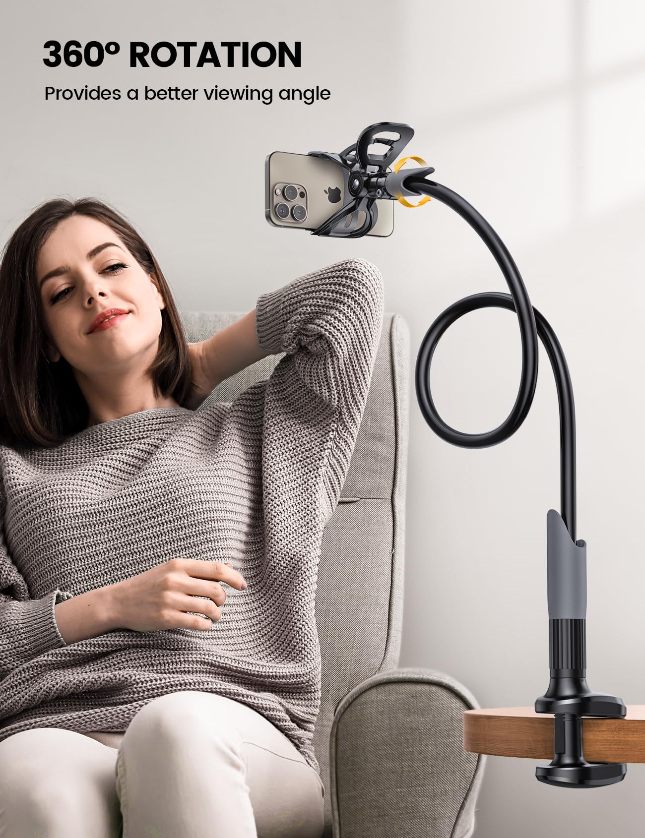 Lamicall Gooseneck Phone Holder for Bed - Cell Phone Mount Clamp Clip, Flexible Long Arm, Overhead Mount for Desk Headboard Bedside, for iPhone Air 17 Pro Max, 16 Pro Max, 15, 14 & 4-7" Phone - Medaid International