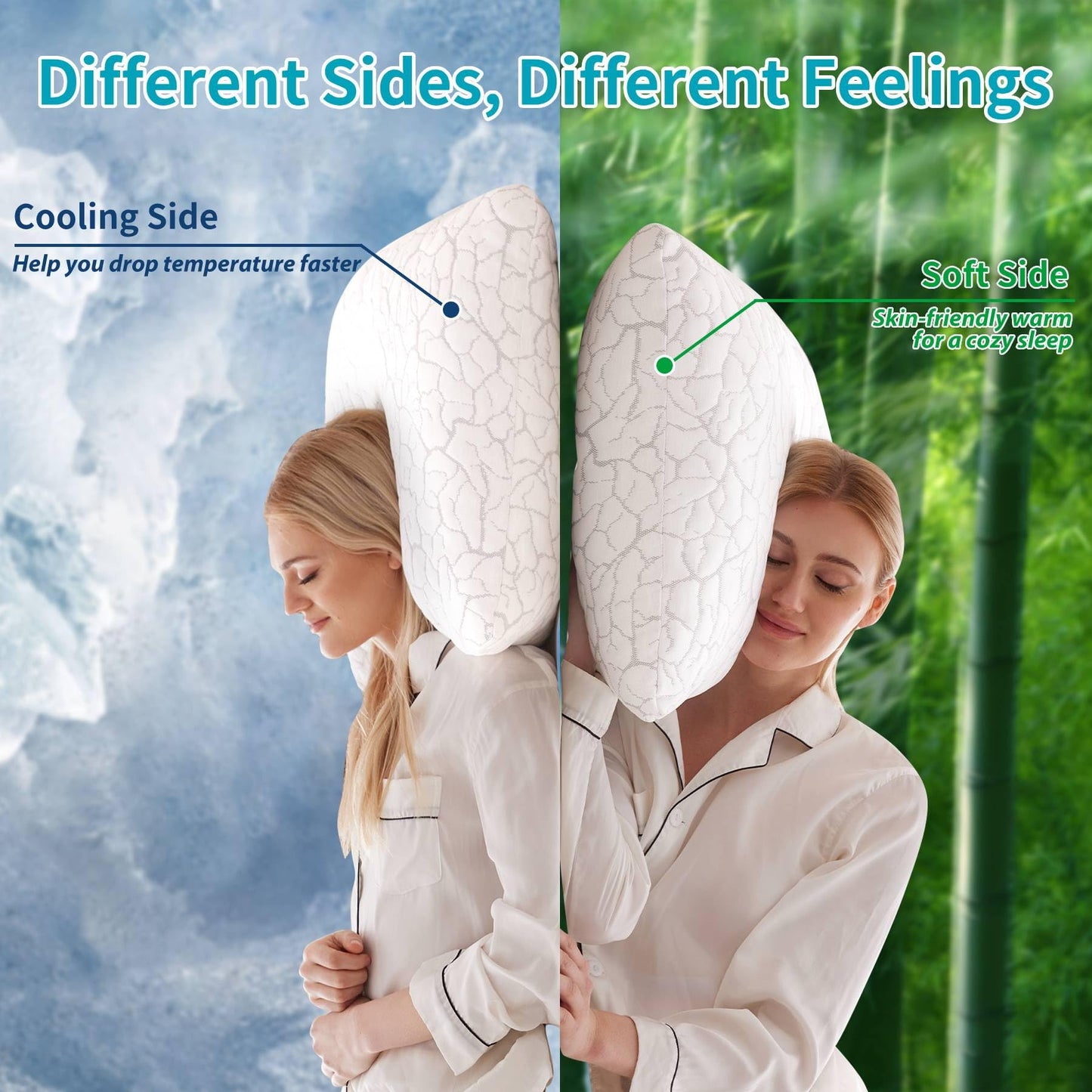 WGAKCED Cooling Pillows for Sleeping 1 Pack, Queen Size Adjustable Shredded Memory Foam Pillows, Firm Bed Pillows for Side, Back, Stomach, Hot Sleepers, Cold Pillow with Removable Washable Cover - Medaid International