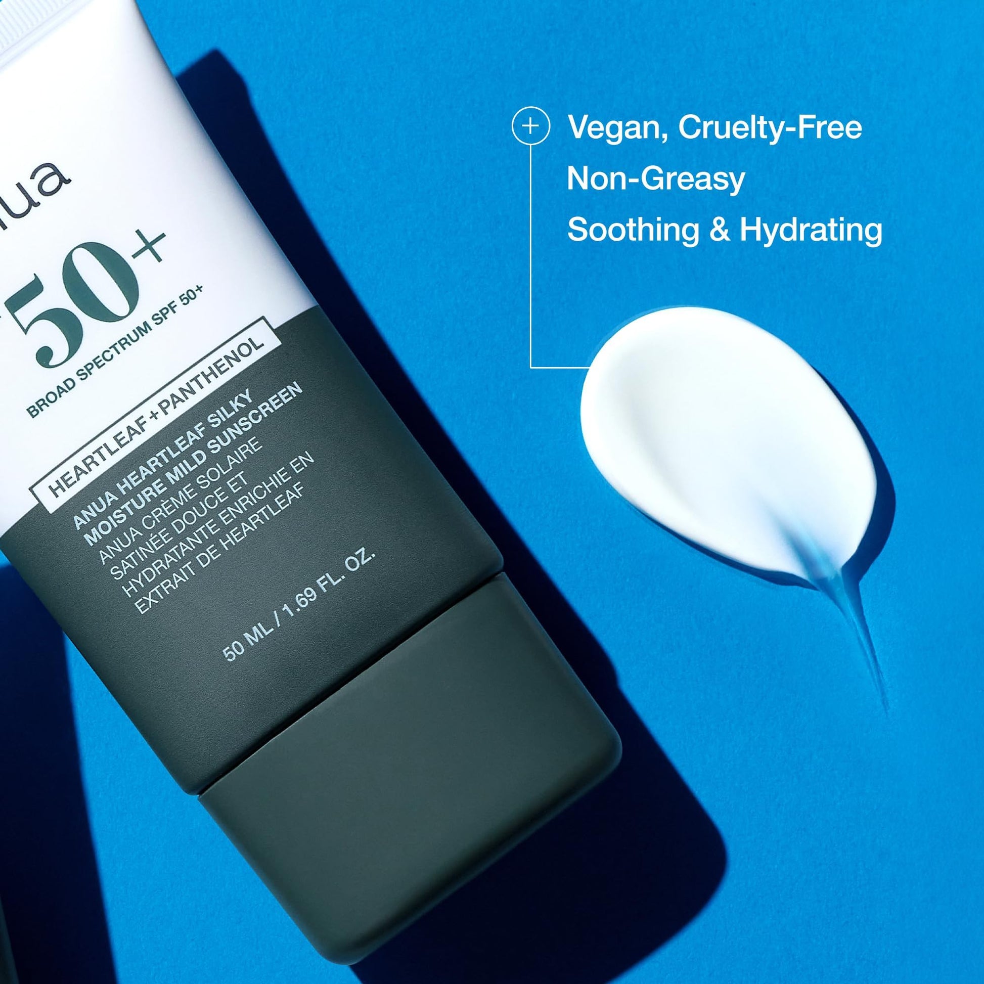 Anua Heartleaf Silky Moisture Mild Sunscreen, Broad Spectrum SPF 50+ with Moisturizing Formula, Lightweight Korean Sunscreen, Natural finish, Vegan, korean skin care 50ml / 1.69 fl. oz. - Medaid International
