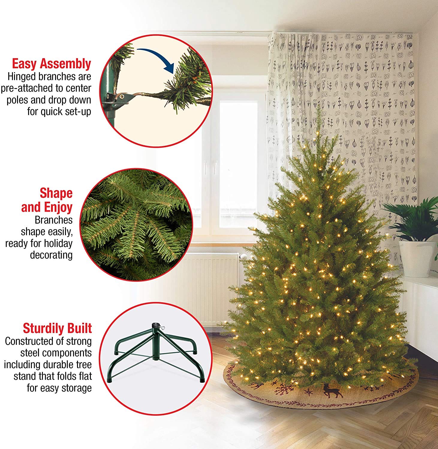 National Tree Company 4.5 ft Unlit Dunhill Fir Artificial Christmas Tree, 763 Tips, Includes Stand, Green - Medaid International