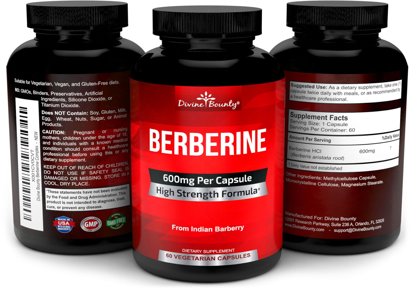 Divine Bounty Pure Berberine Complex - 600mg Per Capsule Berberine HCl Supplement - 60 Vegetarian Capsules - Medaid International