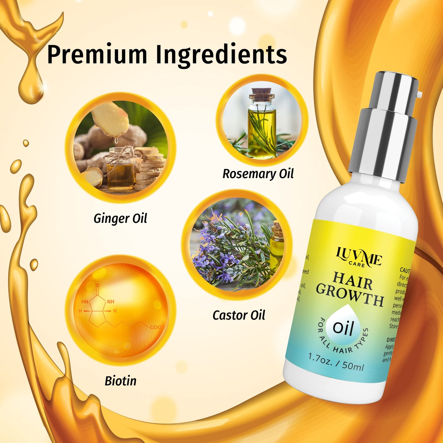 Luv Me Care Biotin Hair Growth Oil Hair Growth Serum for Thicker Longer Fuller Healthier Hair, Prevent Hair Loss & Thinning, All Natural Vitamin Rich Treatment, Women & Men, All Hair Types 1.7 oz - Medaid International