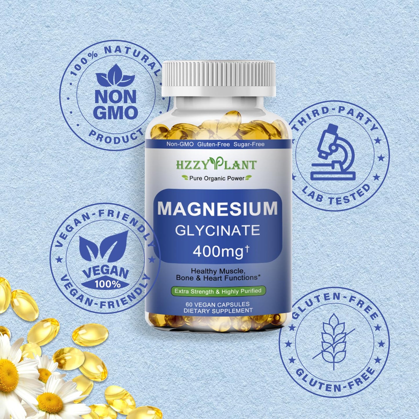 Magnesium Glycinate Softgels, High Absorption Magnesium Glycinate 400mg Supplement for Muscle, Heart, Sleep & Bone Support, Bisglycinate Softgel Capsules Supplement, Vegan, Non-GMO, 2 Month Supply - Medaid International