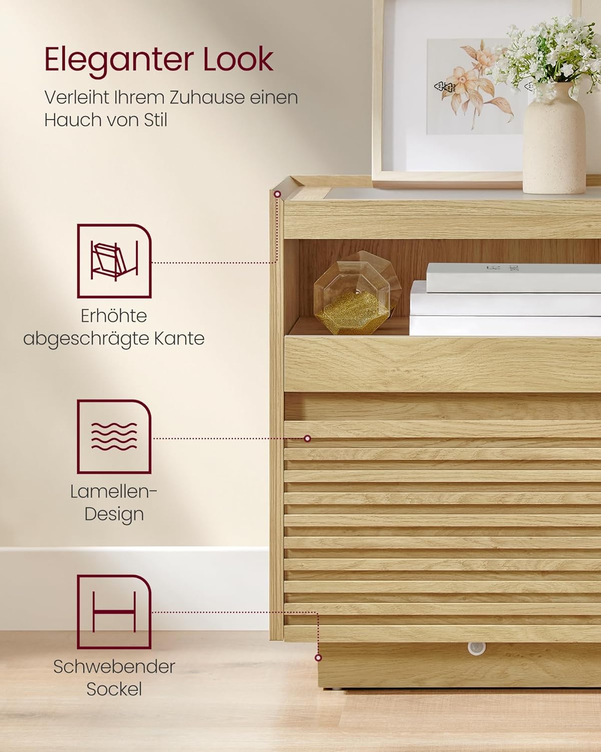 VASAGLE Bedside Table with LED