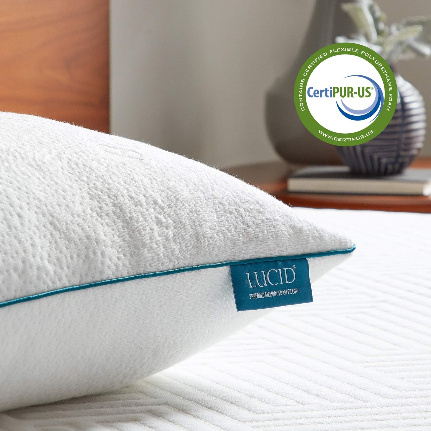 LUCID Premium Shredded Memory Foam Pillow - Hypoallergenic - Moldable Loft - 2 Pack - Queen, White - Medaid International