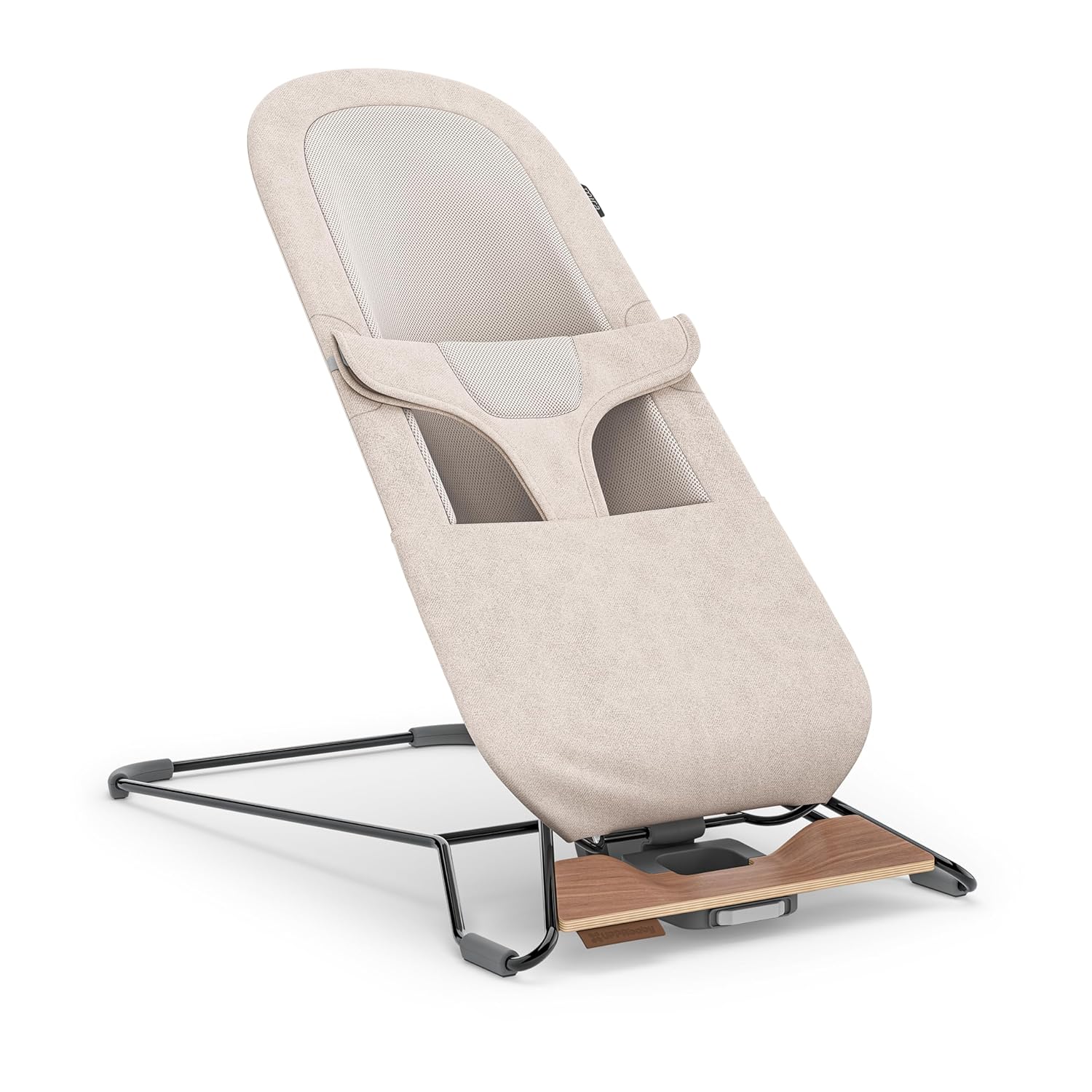 UPPAbaby Mira Bouncer/Portable 2-in-1 Bouncer + Seat Grows With Your Baby/GREENGuard® Gold, JPMA + FSC® certified/Cozy Seat Liner + Storage Bag Included/Charlie (Sand Mélange/Black Chrome/Walnut Wood) - Medaid International
