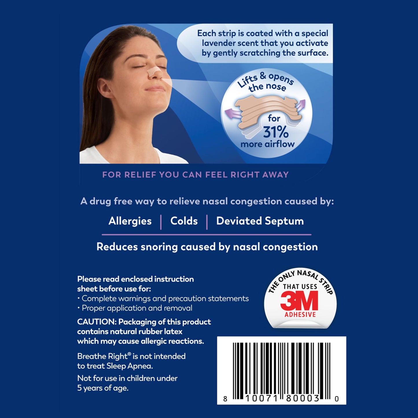 Breathe Right Nasal Strips Lavender Scent Extra Strength Tan Nasal Strips Help Stop Snoring Drug-Free Snoring Solution & Nasal Congestion Relief Caused By Colds & Allergies 26ct (packaging may vary) - Medaid International