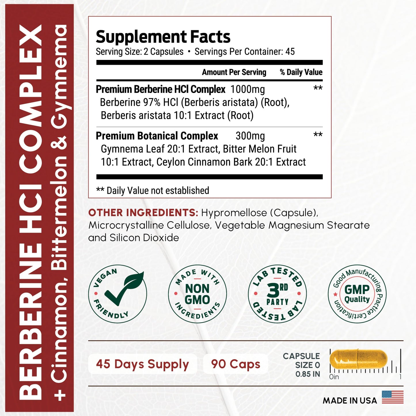 ForestLeaf Berberine Supplement - 1300mg per Serving - Ultra High Potency Berberine HCl with Ceylon Cinnamon, Bitter Melon & Gymnema - Weight Management Support - 90 Caps - Medaid International