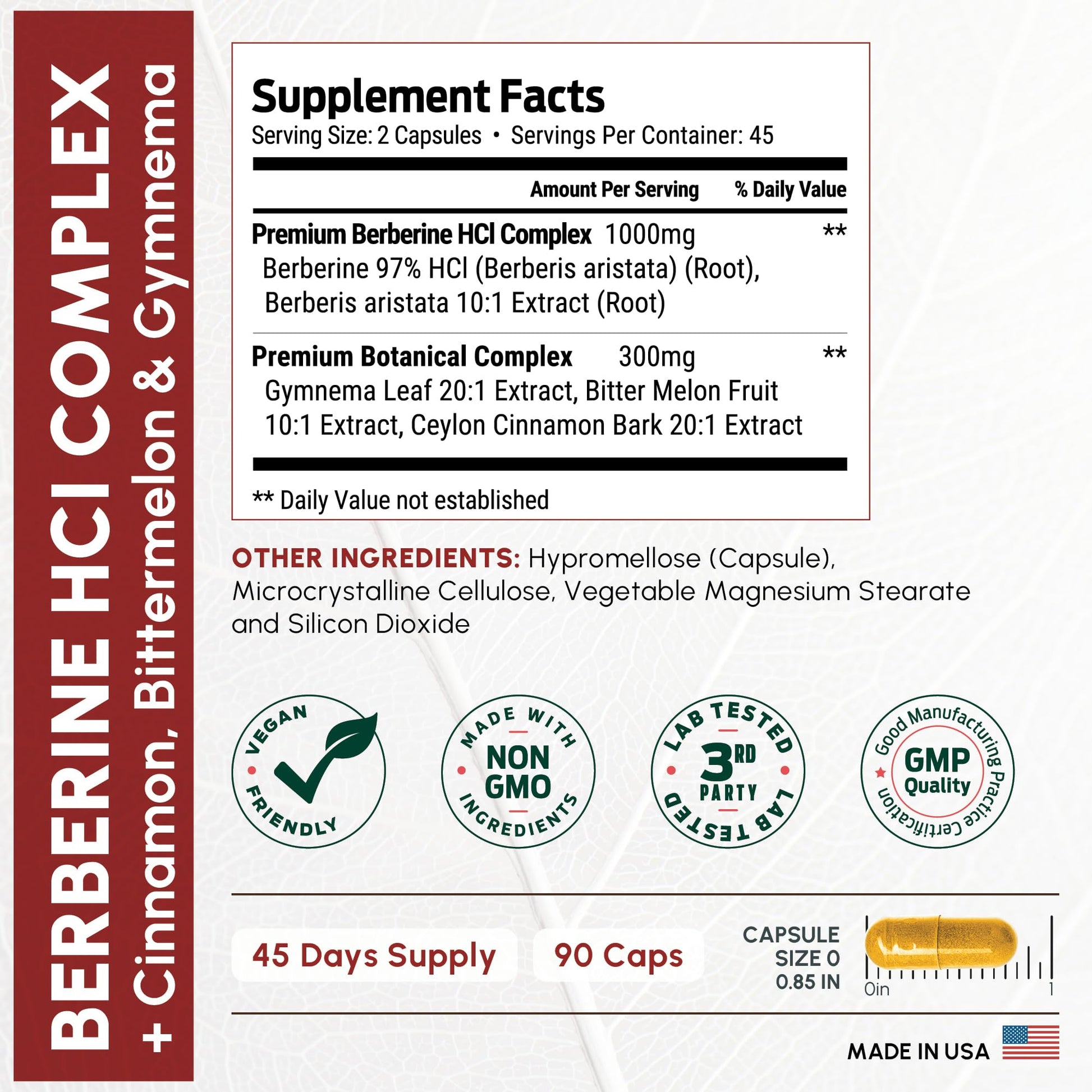 ForestLeaf Berberine Supplement - 1300mg per Serving - Ultra High Potency Berberine HCl with Ceylon Cinnamon, Bitter Melon & Gymnema - Weight Management Support - 90 Caps - Medaid International