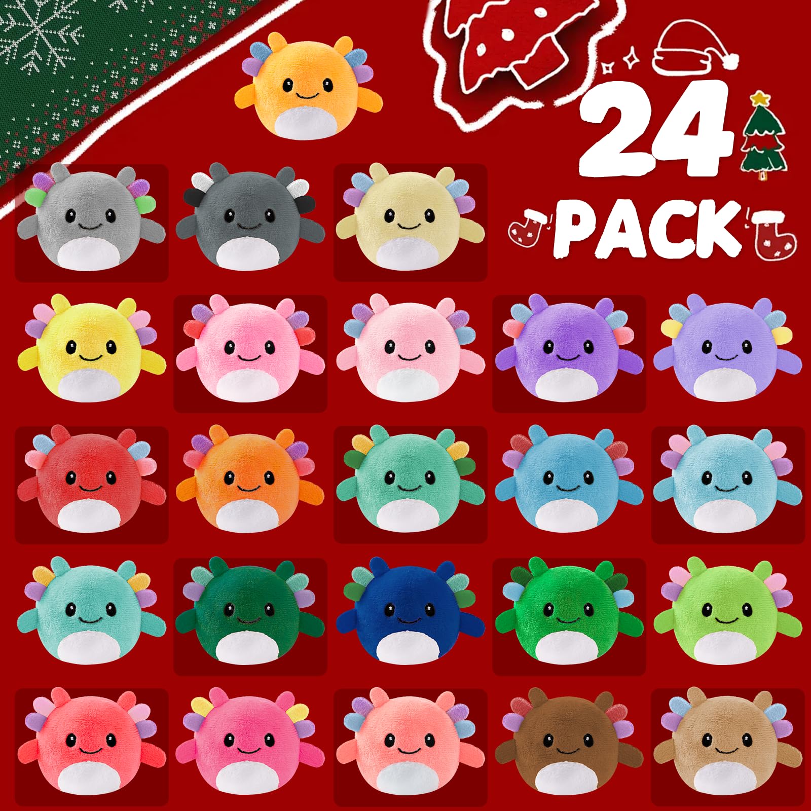 Advent Calendar 2025 - Christmas Countdown Calendars - 24 Days of Surprises with Mini Axolotl Plush Toys - Stuffed Animals Xmas Gifts for Kids Teens Girls Boys Toddler Party Favors - Medaid International