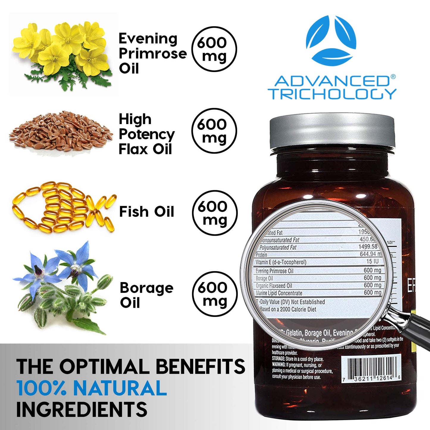 EFA Complete with Optimal Omega 3 6 9 Levels of Potency Flax Oil, Fish Oil, Borage Oil, and Evening Primrose Oil 800mgs (90count) 3rd Party Tested - High in GLA and 369 Omegas - Medaid International