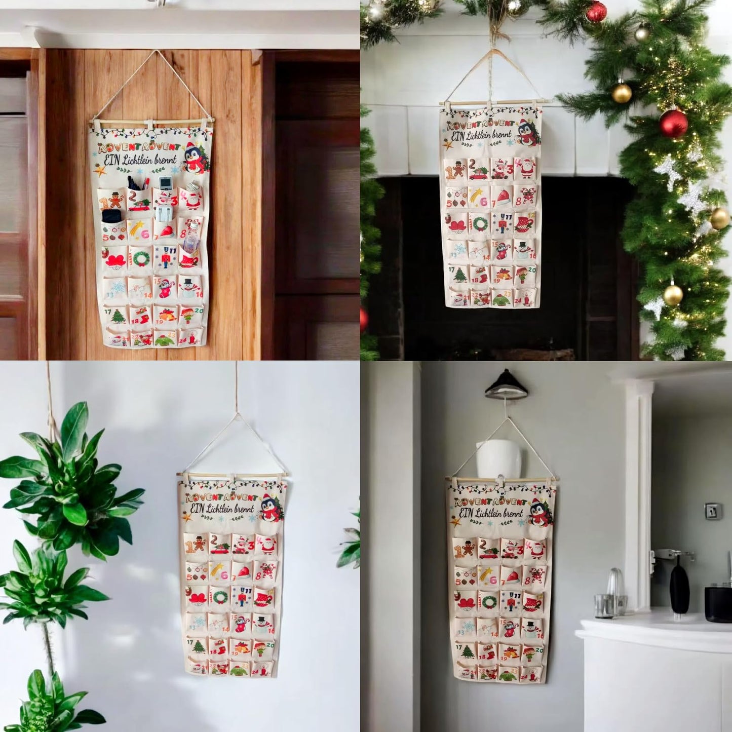 Christmas Advent Calendar Wall Hanging Bag With 24 Pockets, 24 Days Countdown Calendar Storage Bag for Xmas Home Wall Decoration, Reusable Fabric Gift Favors for kids friends family (Red) - Medaid International