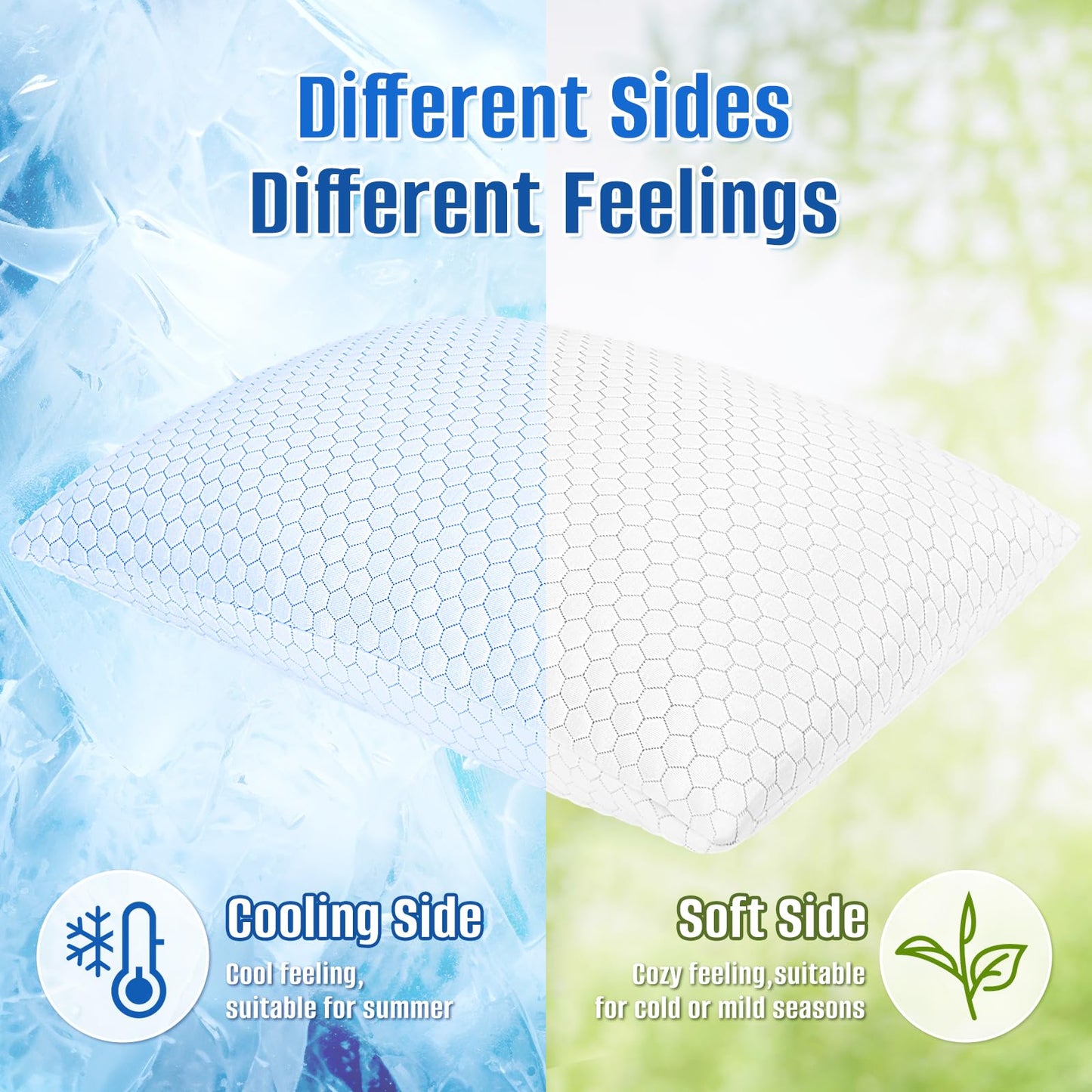 CushyOasis Shredded Memory Foam Pillow for Sleeping, Cooling Bed Pillows Set of 2, Adjustable Pillows for Side, Back, Stomach Sleepers with Washable Pillowcase (Queen Size, Grey) - Medaid International