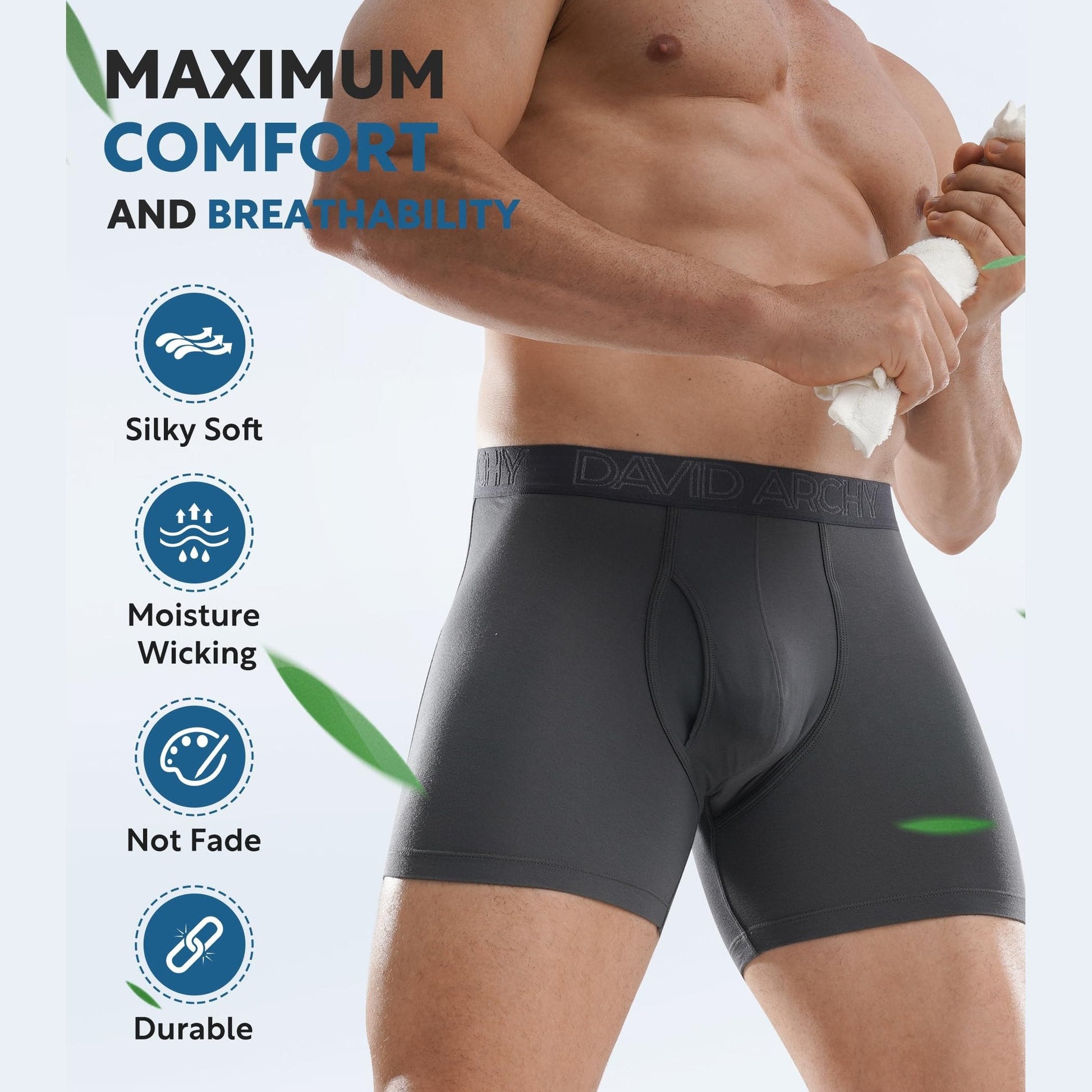 DAVID ARCHY Men's Boxer Briefs, Soft and Breathable Underwear with Moisture-Wicking Fly Underwear for Men 4 Pack (M, Black - 5.5" in 4 Pack) - Medaid International