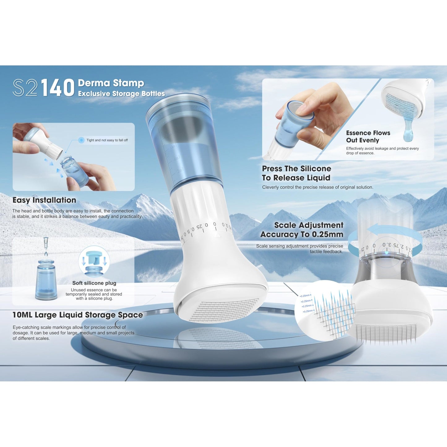Derma Stamp: Adjustable Microneedling Roller: Microneedling Skincare tool: Micro needling hair patches tools: Hydra Derma Stamp and Serum applicator - Medaid International