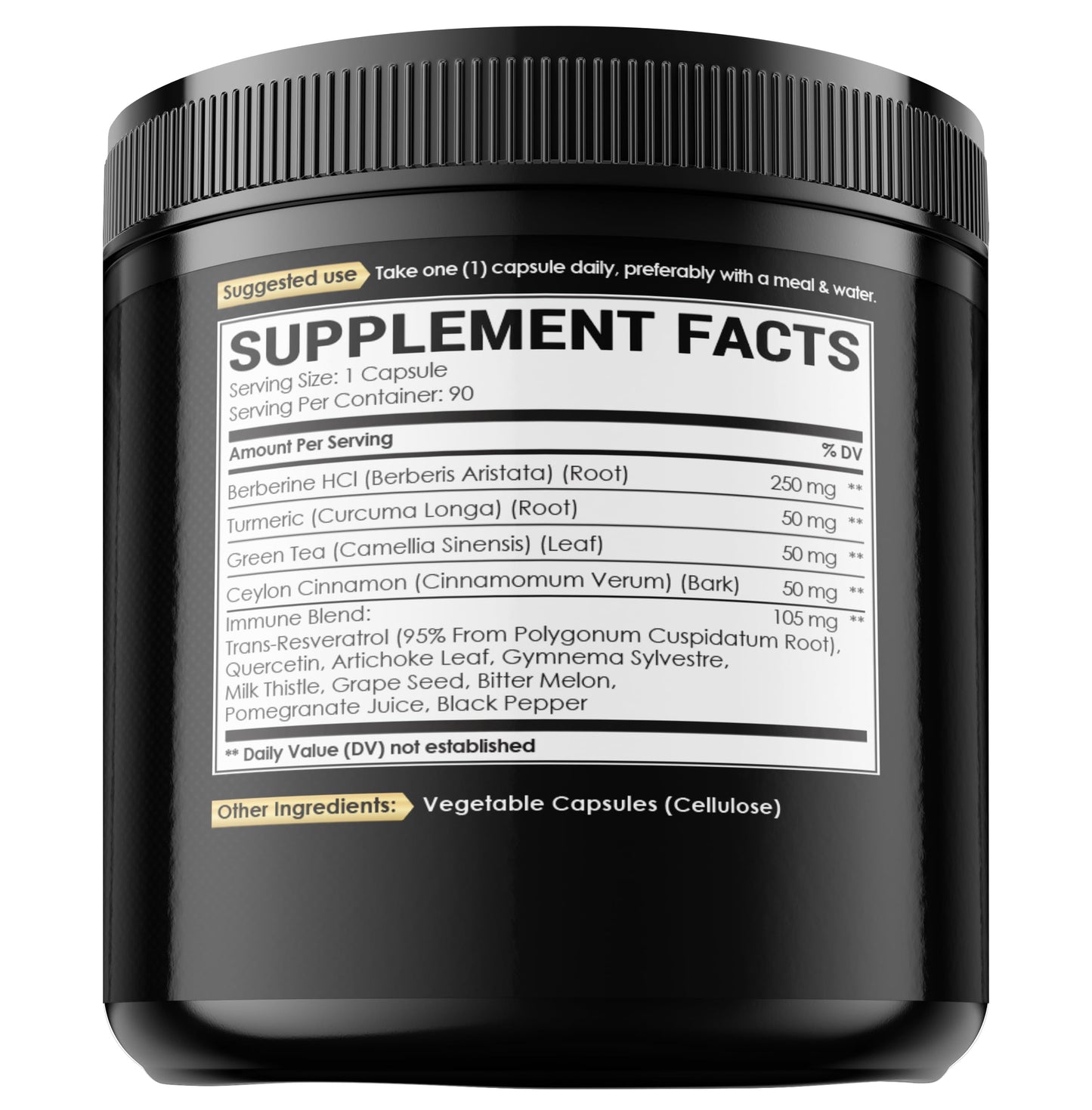 Berberine Supplement. Added Turmeric Curcumin, Green Tea & More - Support Heart Health, Body Management & Immune System - 90 Capsules for 3 Month Supply - Medaid International
