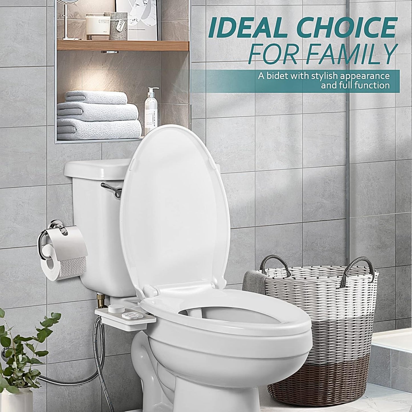 SAMODRA Bidet Attachment - Non-Electric Cold Water Bidet Toilet Seat Attachment with Pressure Controls,Retractable Self-Cleaning Dual Nozzles for Frontal & Rear Wash - Brushed Nickel - Medaid International