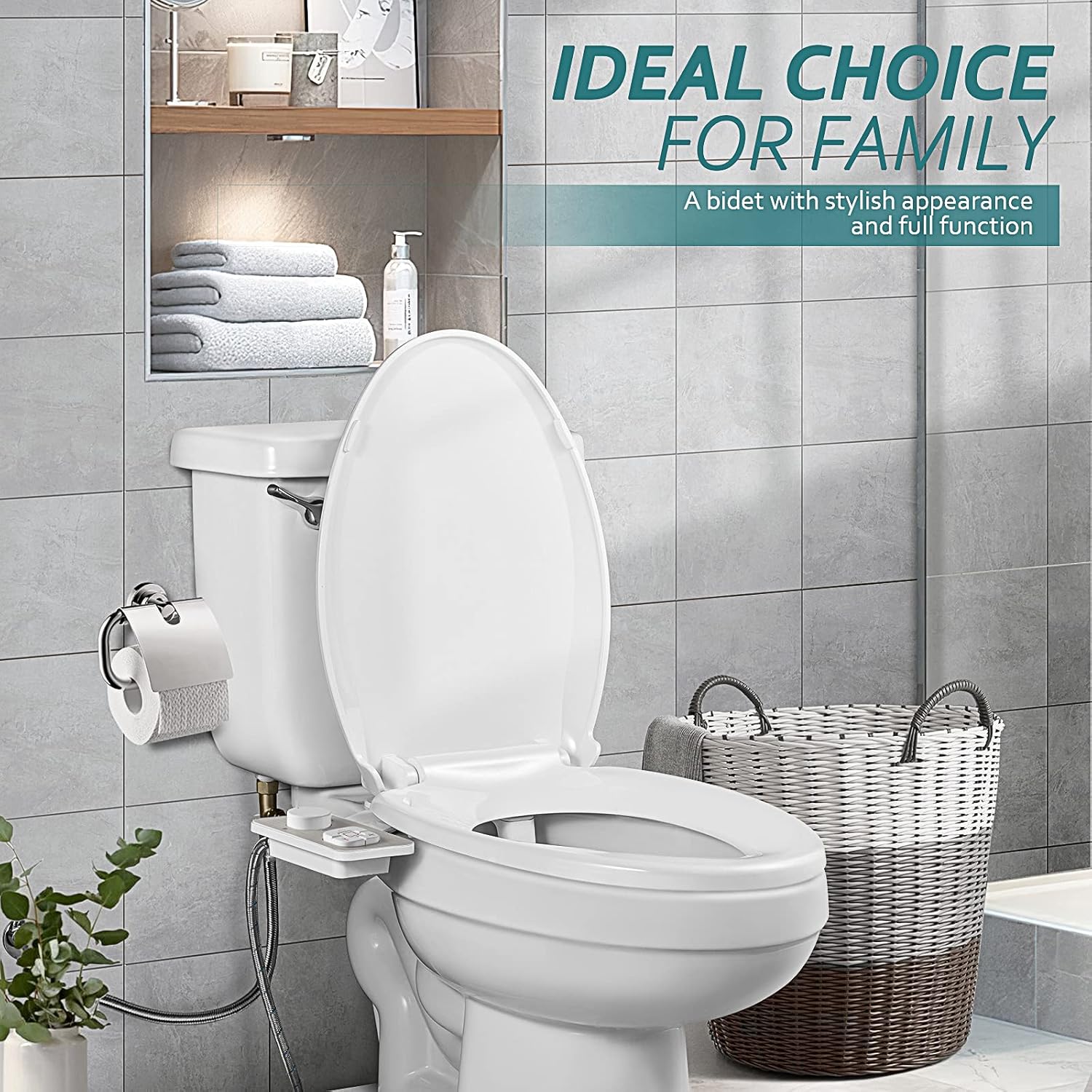 SAMODRA Bidet Attachment - Non-Electric Cold Water Bidet Toilet Seat Attachment with Pressure Controls,Retractable Self-Cleaning Dual Nozzles for Frontal & Rear Wash - Brushed Nickel - Medaid International
