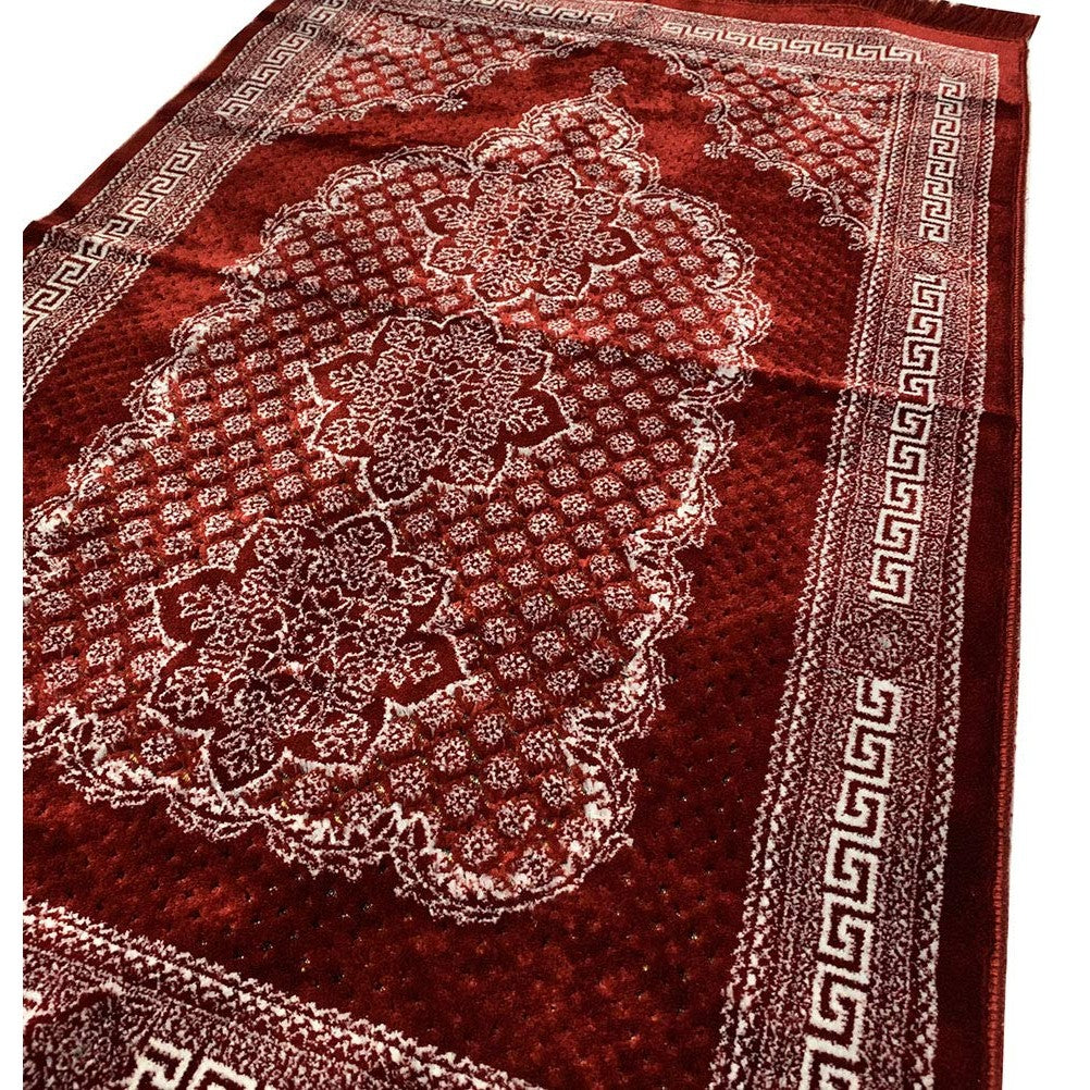 Modefa Turkish Islamic Prayer Rug - Soft & Comfortable Prayer Mat - Muslim Janamaz Sajada - Plush Velvet Praying Carpet for Men and Women - Ramadan or Eid Gift - Geometric Floral Ipek (Red) - Medaid International