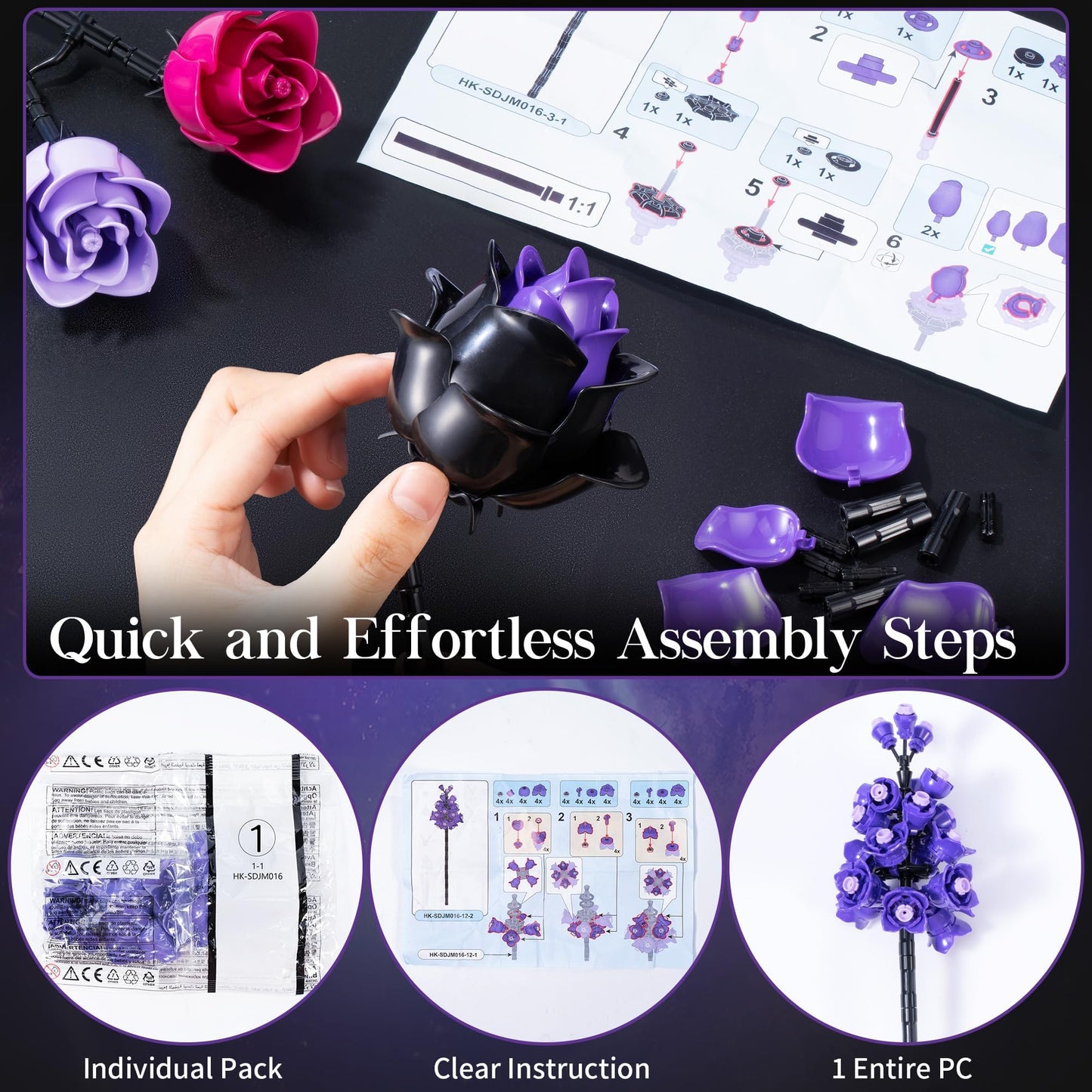 Advent Calendar 2025 for Adults Teens, 12 Purple Rose Flower Bouquet Building Blocks, 24 Days Surprise Christmas Countdown Calendar with 822 PCS Gothic Artificial Flowers Home Decor for Women Men Teen - Medaid International