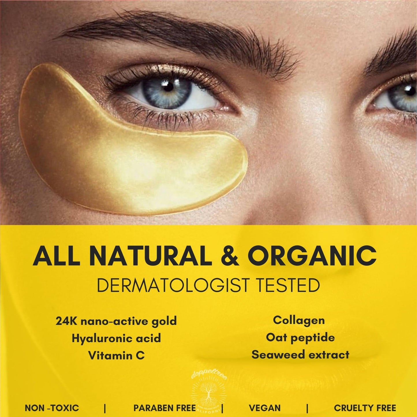 Under Eye Patches & Masks (18 Pairs) - All Natural Anti Aging Treatment for Bags, Puffiness, Wrinkles, & Dark Circles - 24K Gold, Collagen, Hyaluronic Acid, Hydrogel - Formulated in San Francisco - Medaid International