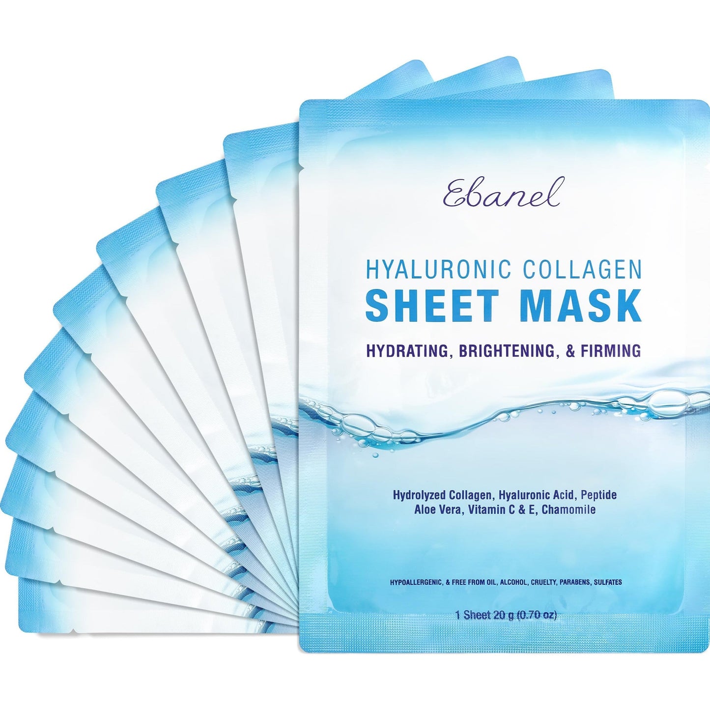 Ebanel 10 Pack Collagen Face Mask with Hyaluronic Acid, Vitamin C, Peptide, Aloe, Instant Brightening Hydrating Face Masks Skincare Korean Sheet Mask, Skin Firming, Lifting Anti Aging Facial Masks - Medaid International