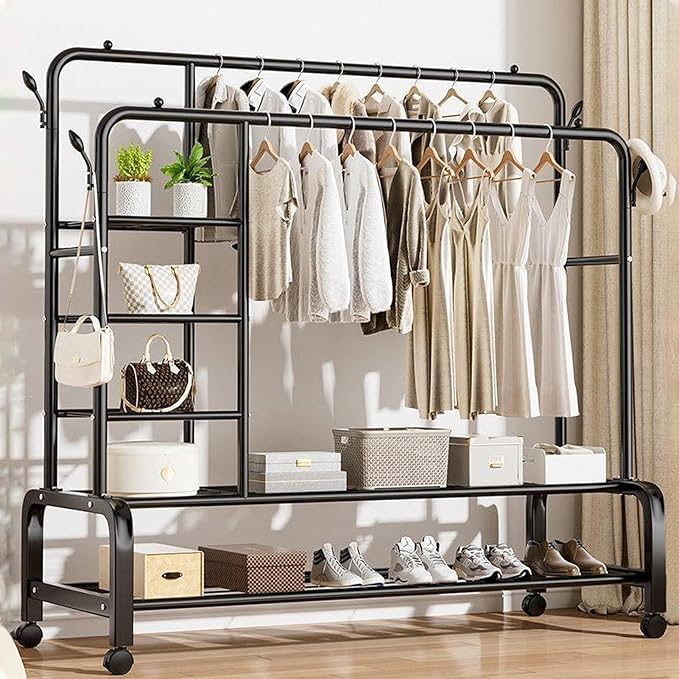 Double Clothes Garment Rack – Rolling Hanging Organizer