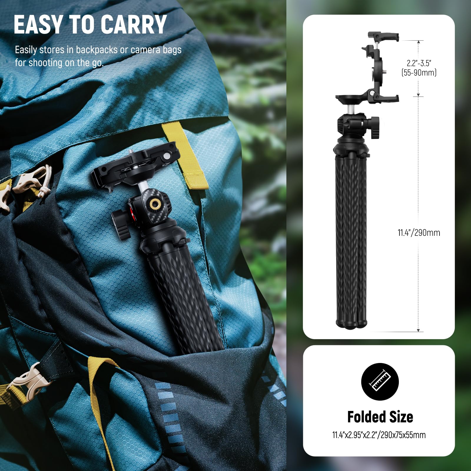 NEEWER Camera Tripod with Remote, Mini Flexible Vlog Phone Tripod Stand with Action Camera Mount Adapter, Hidden Phone Holder & Cold Shoe Compatible with iPhone Hero13 12 11 10 9, Max Load 4.4lb, TP34 - Medaid International