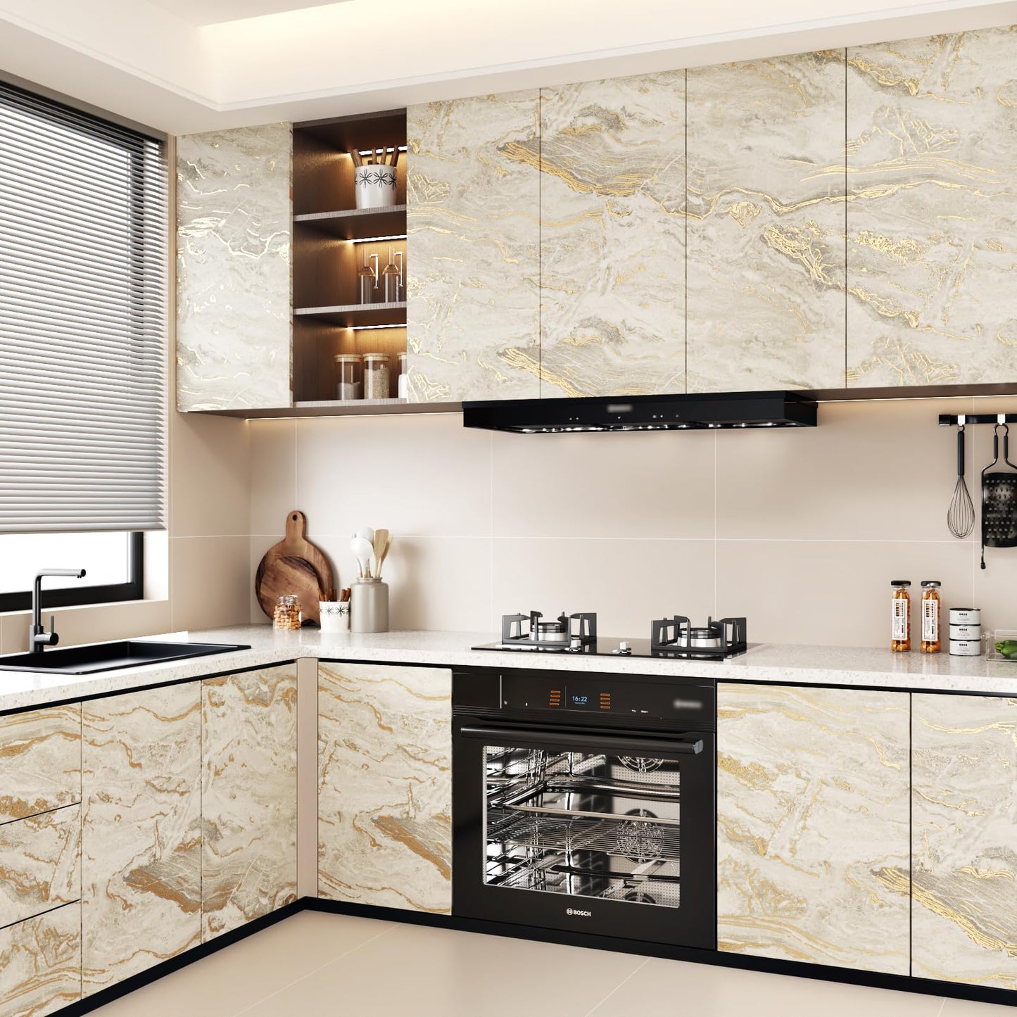 WESTICK Matte Beige/Gold Marble Conatct Paper for Countertops Waterproof Granite Contact Paper Self Adhesive Removable Golden Marble Peel and Stick Wallpaper for Tables Counter Cabinets 15.8" x 80" - Medaid International