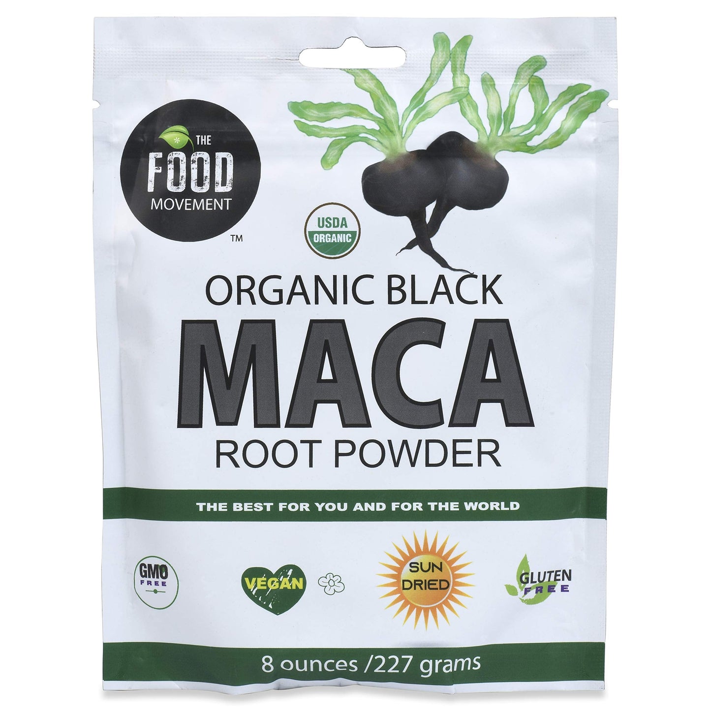 The Food Movement Co. Black Maca 8 oz Raw Food Powder - Organic, Non-GMO, Vegan, Gluten Free- Black Maca Root Supplement for Whole Body Wellness - Medaid International