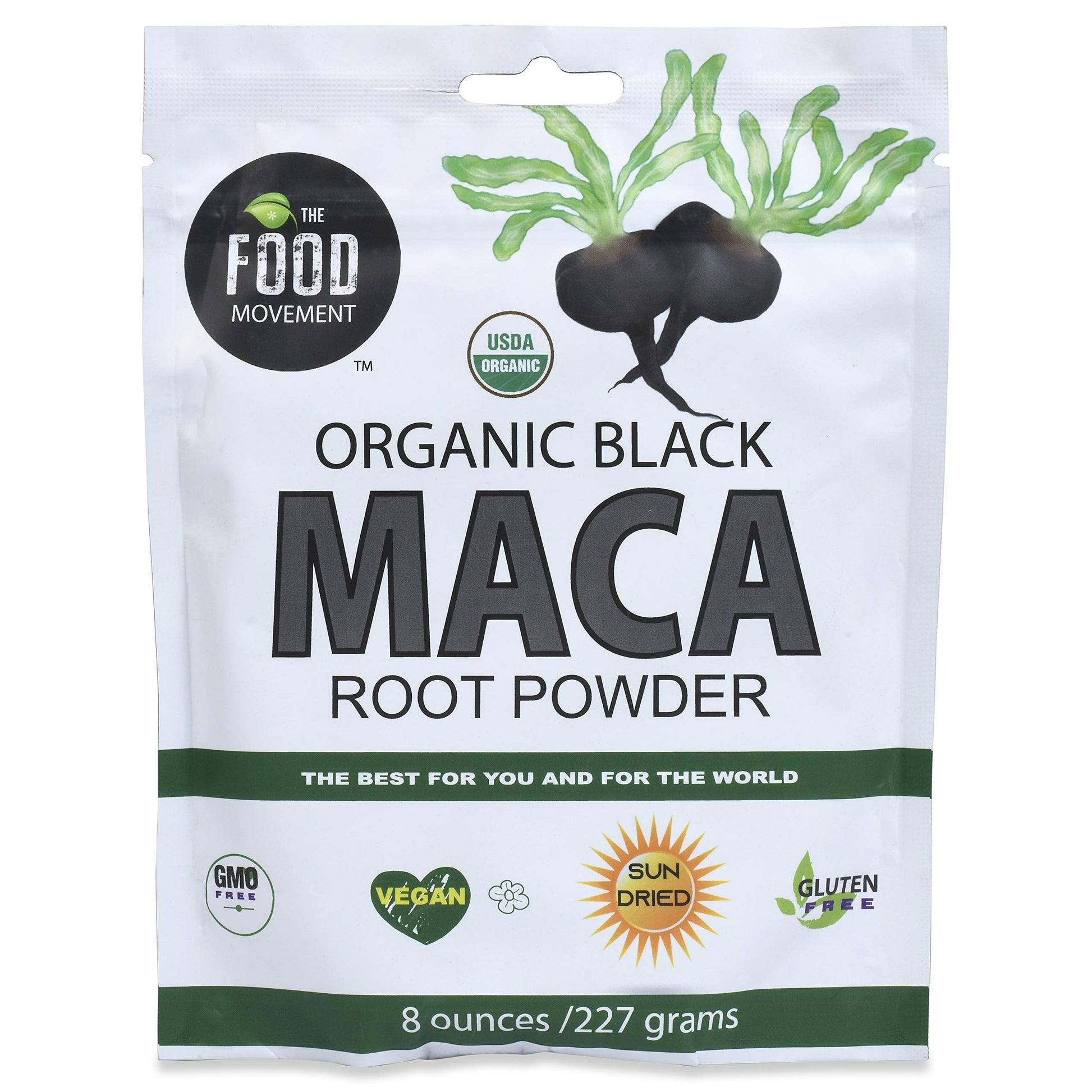 The Food Movement Co. Black Maca 8 oz Raw Food Powder - Organic, Non-GMO, Vegan, Gluten Free- Black Maca Root Supplement for Whole Body Wellness - Medaid International