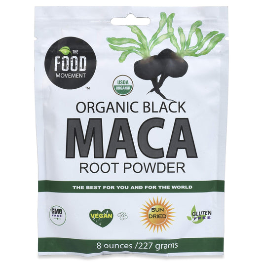 The Food Movement Co. Black Maca 8 oz Raw Food Powder - Organic, Non-GMO, Vegan, Gluten Free- Black Maca Root Supplement for Whole Body Wellness - Medaid International