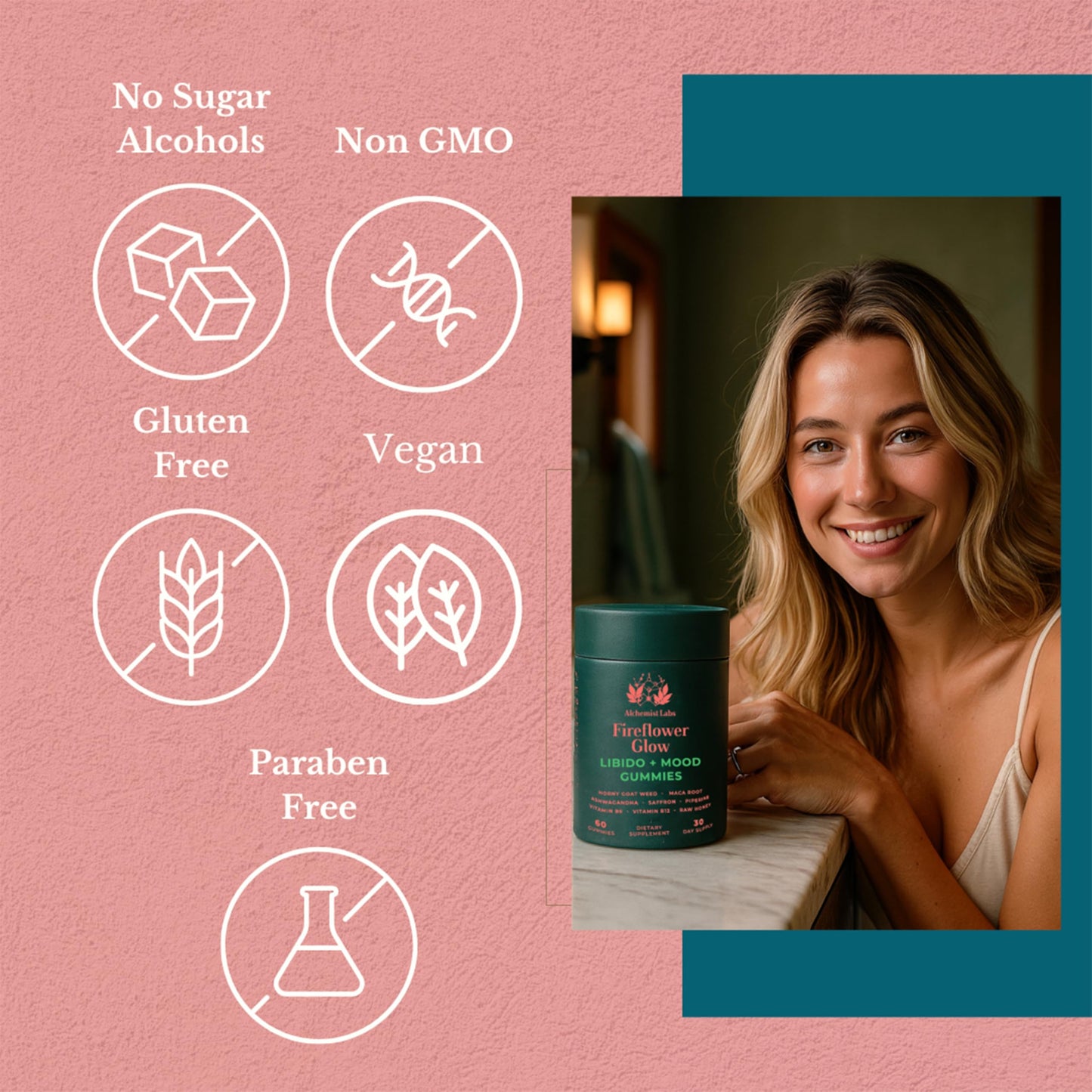 Libido Booster for Women | Fireflower Glow Mood and Libido Gummies | HornyGoatWeed Women, Maca Root, Ashwagandha,Organic Saffron Extract, Piperine, Vitamin B6, Vitamin B12 and Honey Supplement - Medaid International