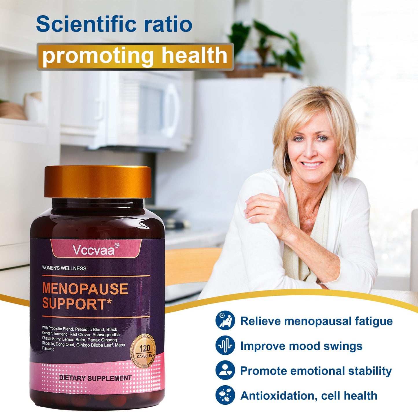 Vccvaa 40-in-1 Menopause Support for Women – Hormonal Balance, Hot Flash & Mood Relief – Black Cohosh, DIM, Maca, Red Clover, Probiotics, B6, D3 & More – Vegan, 120 Capsules - Medaid International