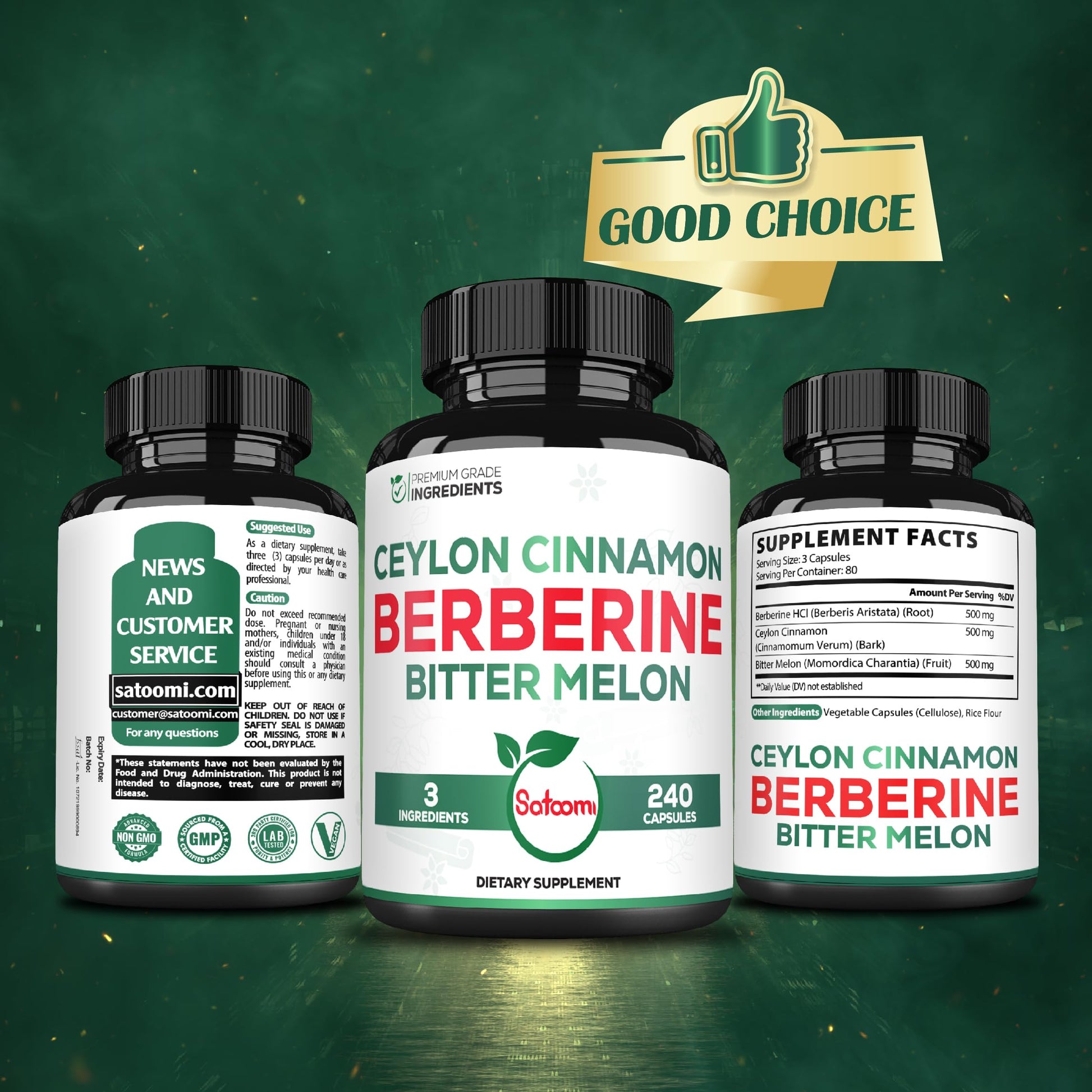 Berberine 1500mg Supplement with Organic Ceylon Cinnamon Bark & Bitter Melon - 240 Vegan Capsules for 80 Servings - Immune System, Heart Health, Body Management & Digestion Support - Medaid International