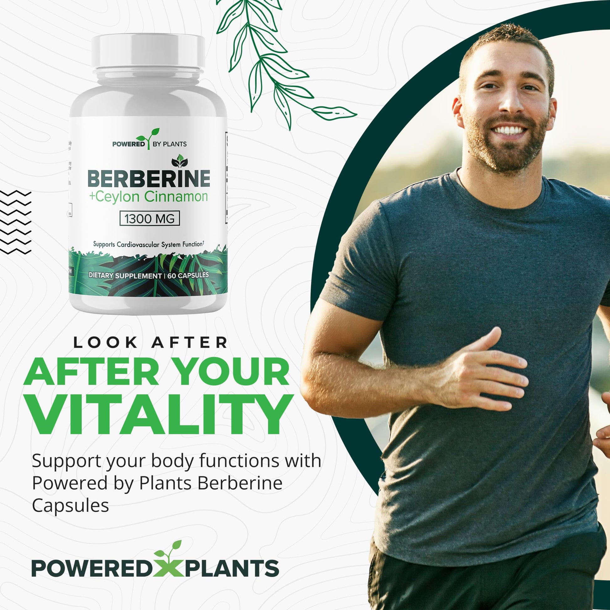 POWERED X PLANTS Pure Berberine Supplement - 1300mg Berberine with Ceylon Cinnamon for Metabolism & Immune System Support - 60 Servings - Medaid International